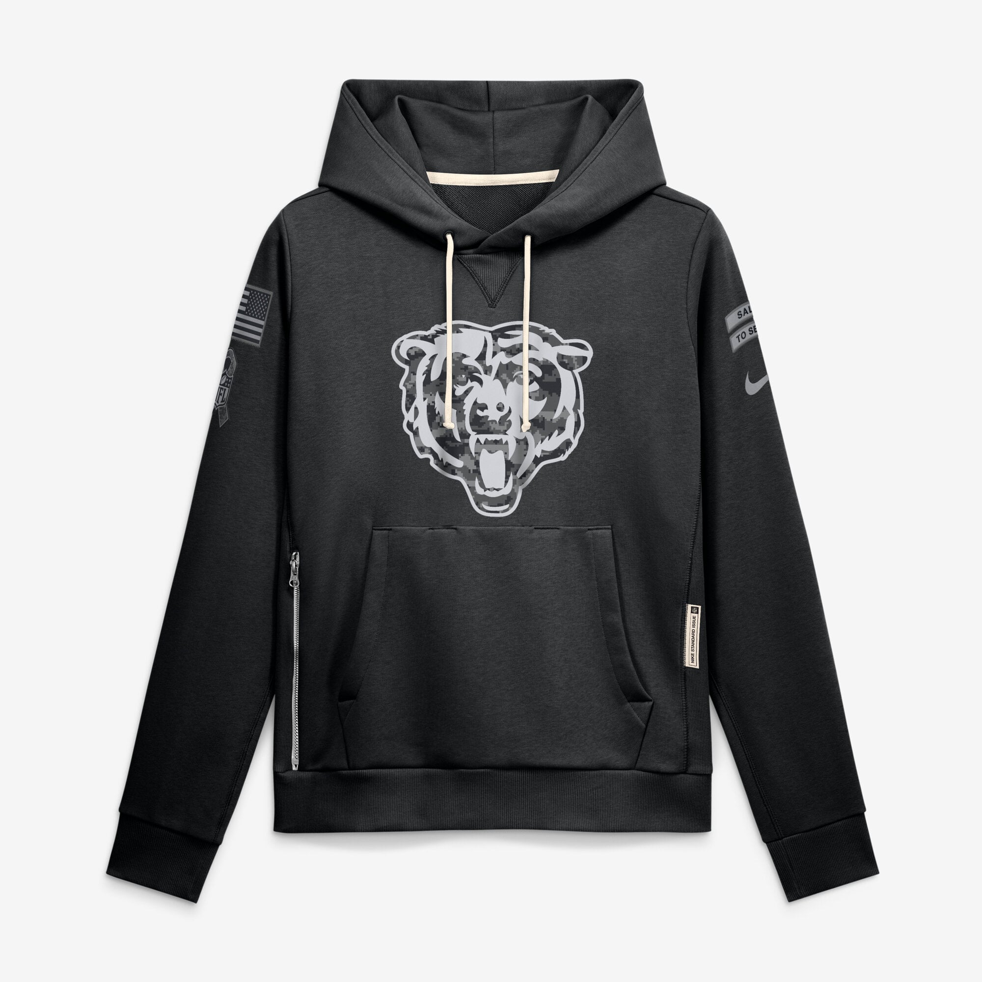 Sweat à capuche Nike Dri-FIT noir pour femme, Chicago Bears 2026 Salute to Service, collection Sideline.