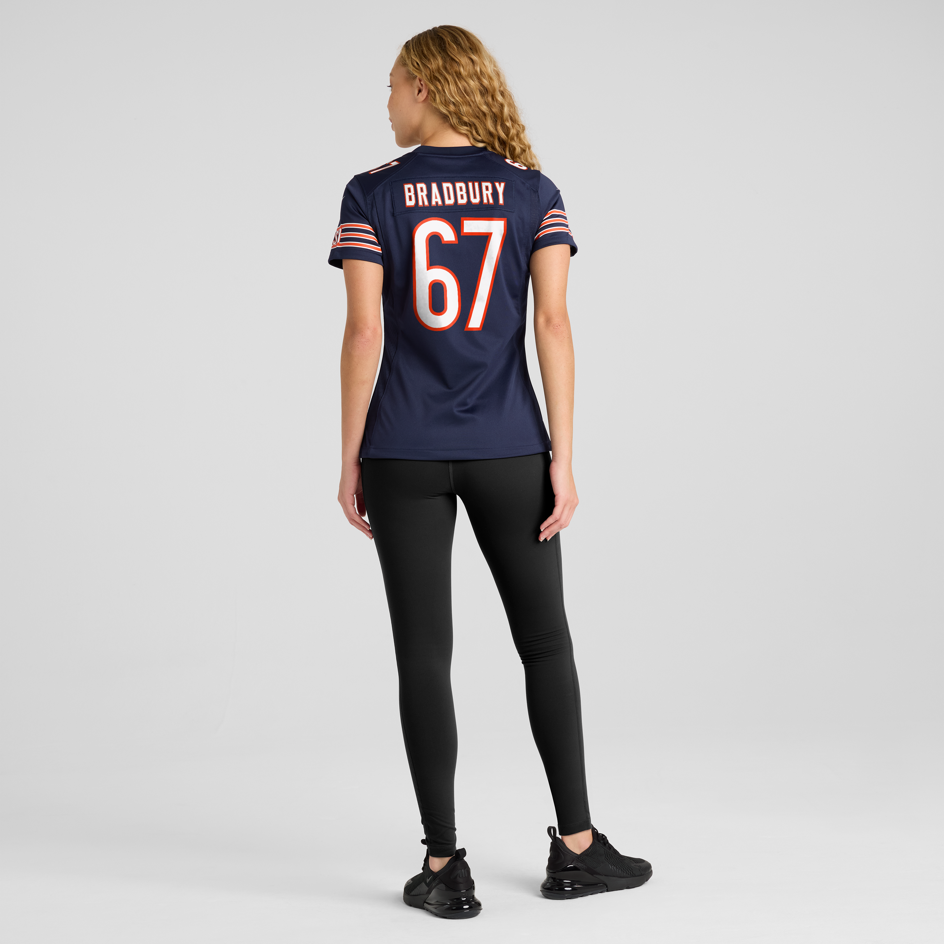 Maillot de match Nike Garrett Bradbury bleu marine des Chicago Bears pour femmes