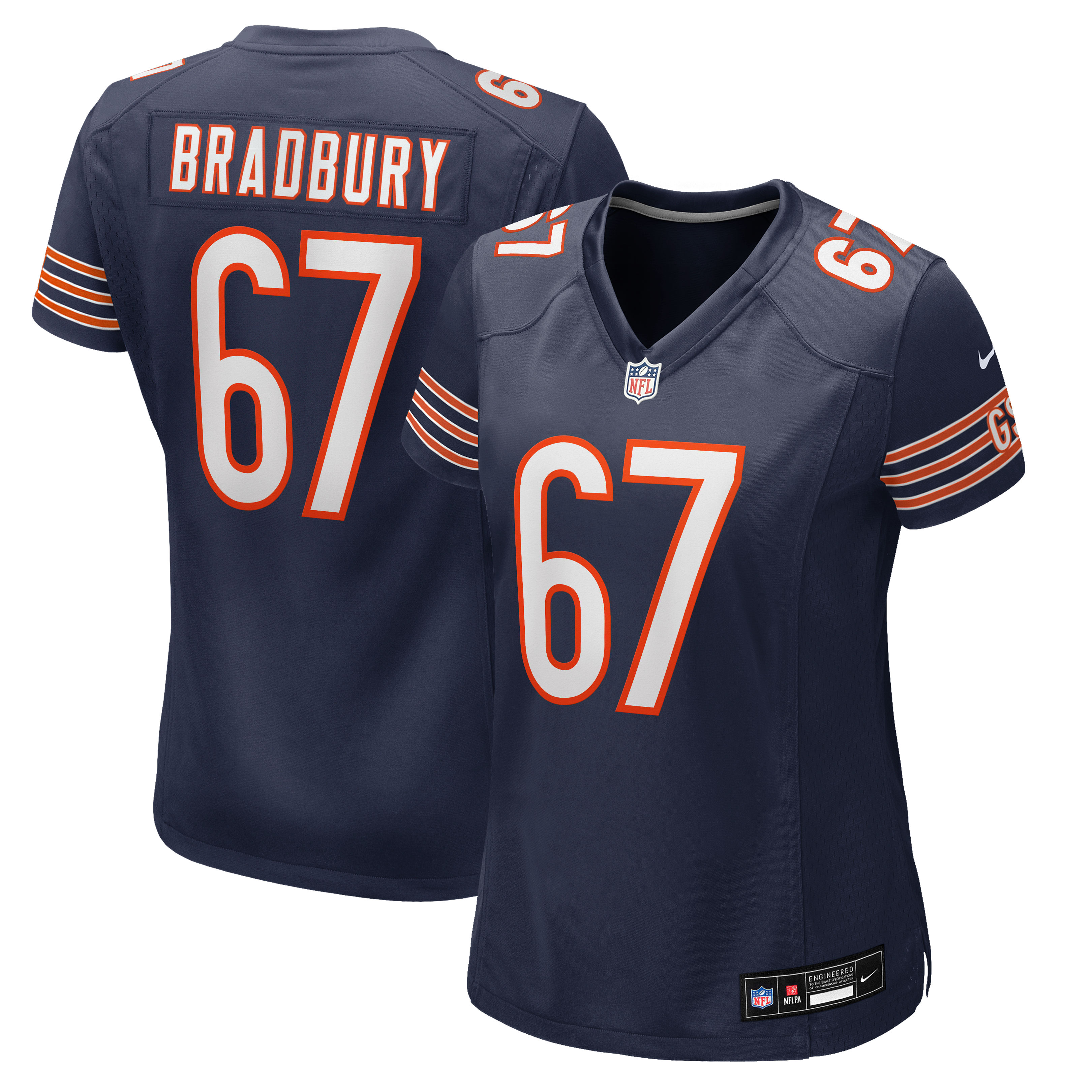 Maillot de match Nike Garrett Bradbury bleu marine des Chicago Bears pour femmes