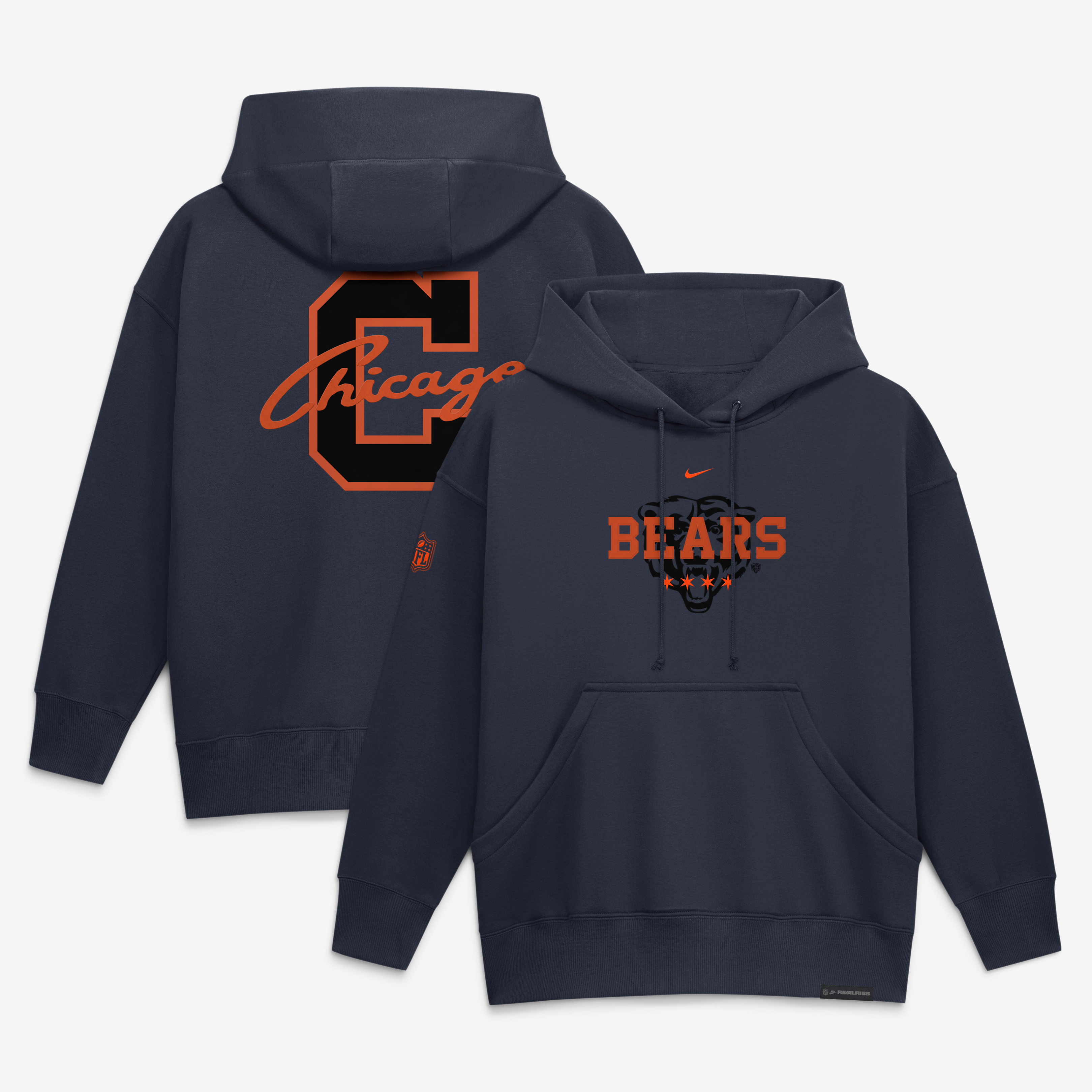 Sweat à capuche oversize Nike Chicago Bears 2026 Rivalries Collection pour femme, bleu marine