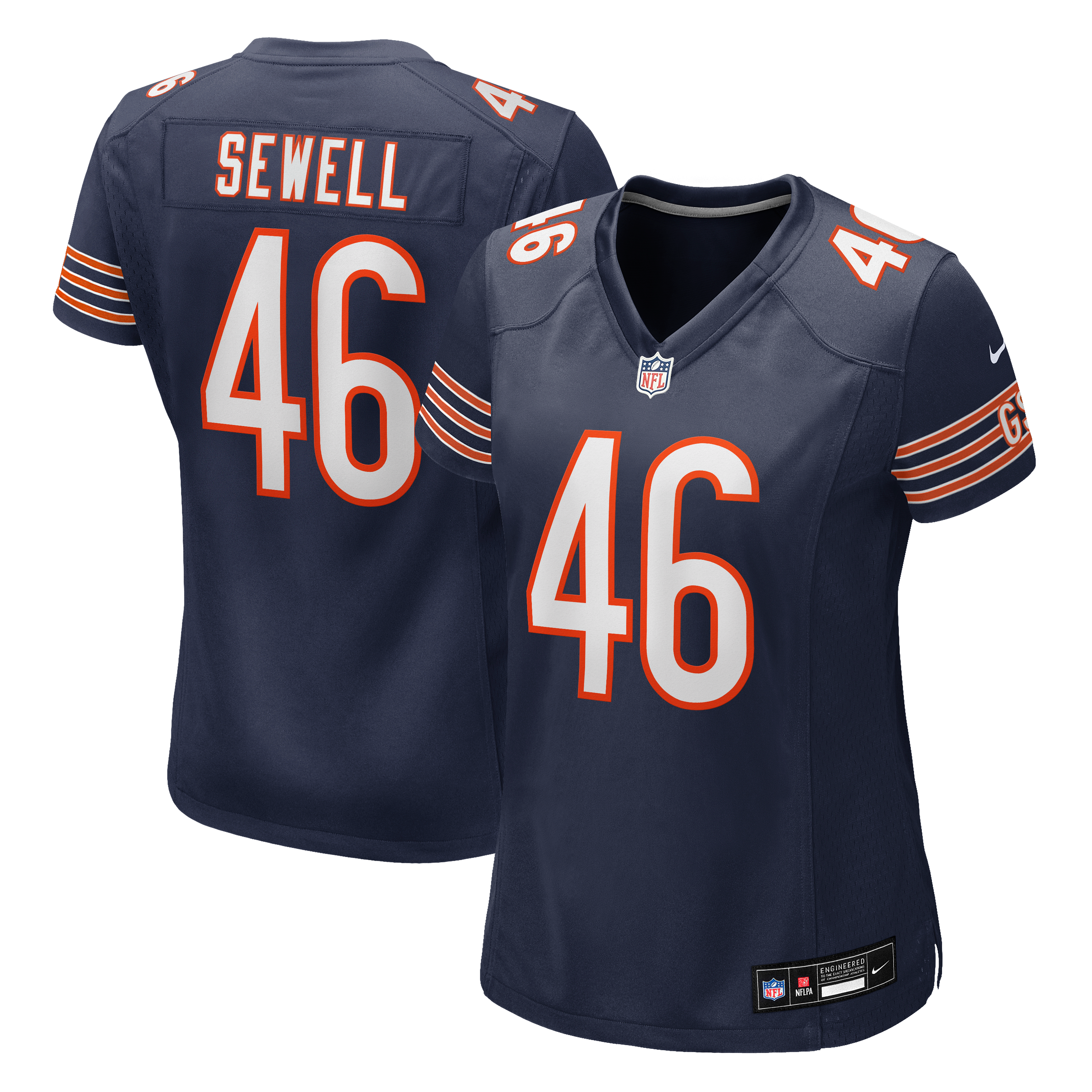 Maillot de match Nike Nephi Sewell bleu marine des Chicago Bears pour femmes