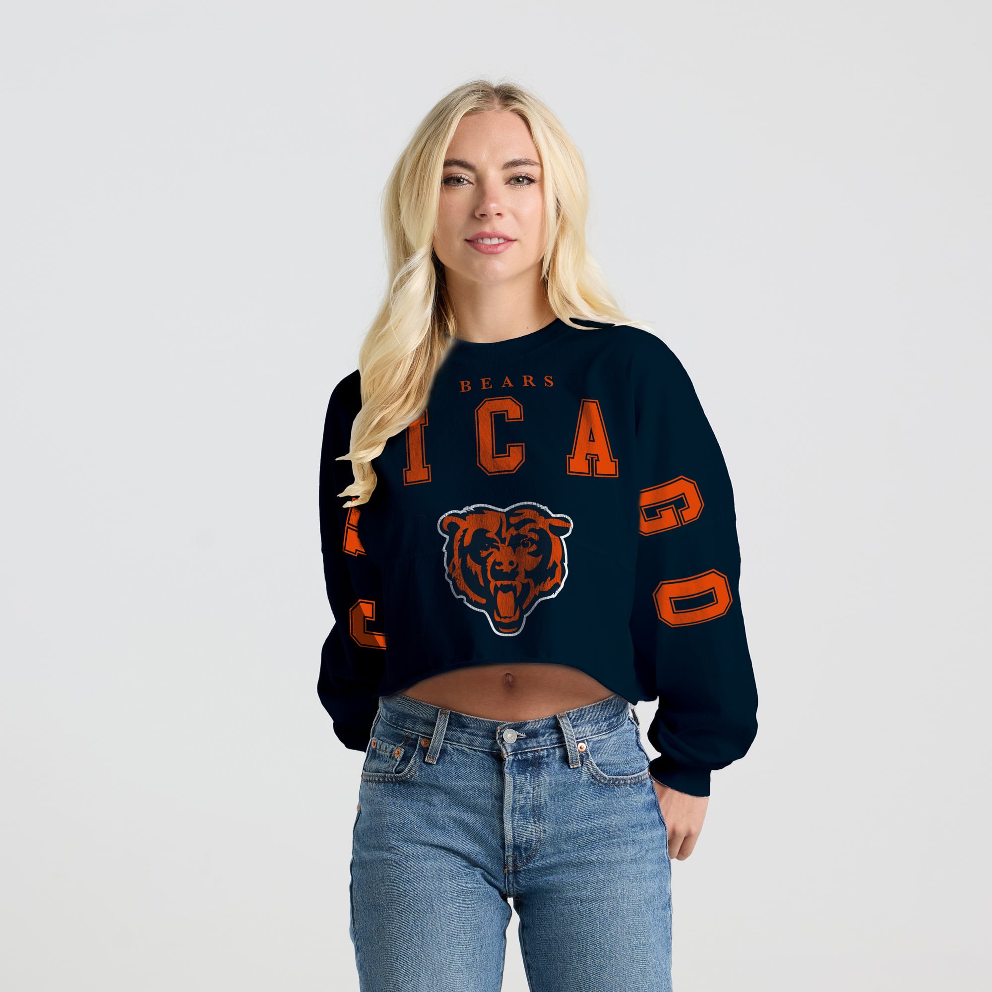 Women's Spirit Jersey Navy Chicago Bears Cropped Long Sleeve T-Shirt