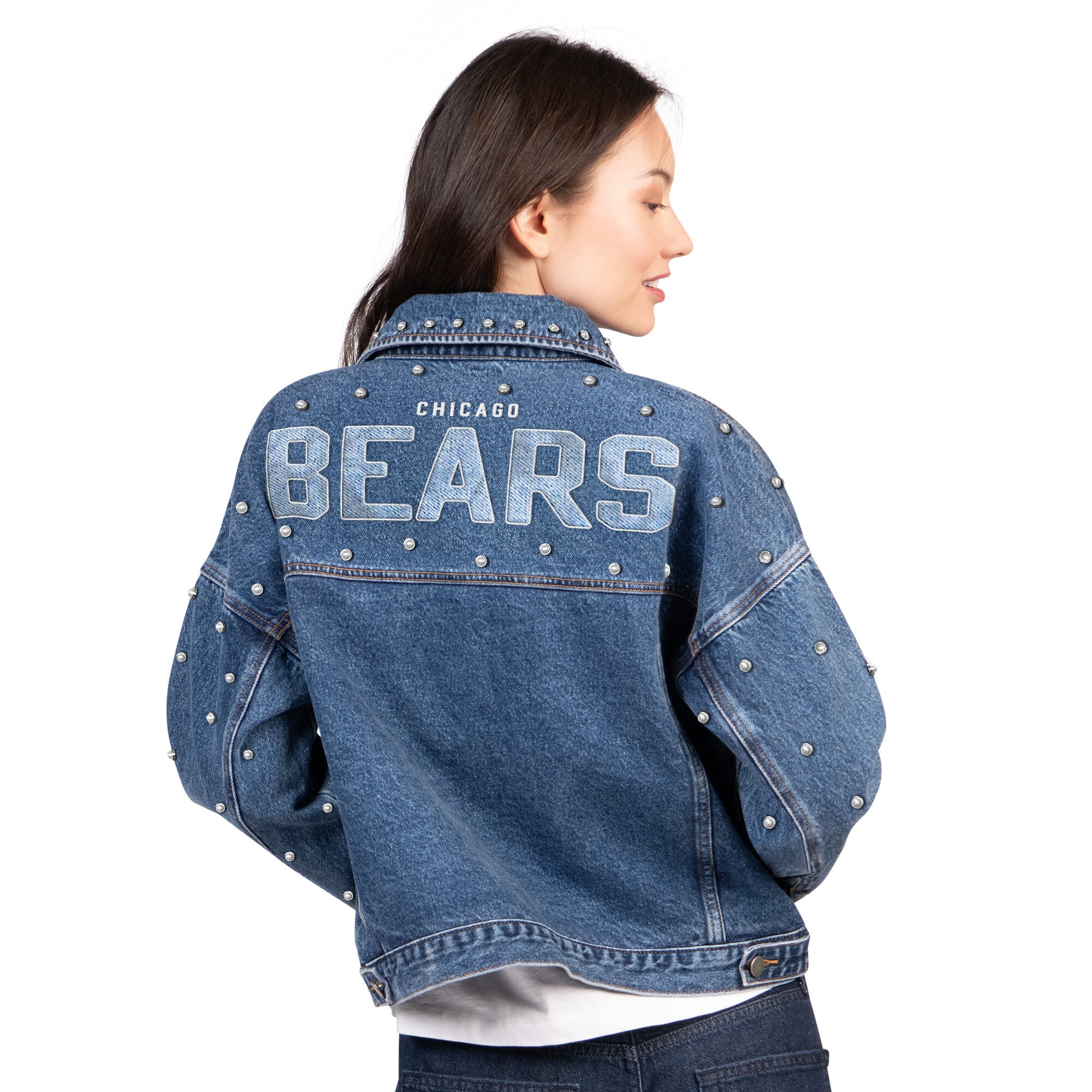 Veste en jean boutonnée Starter Denim Chicago Bears Pearl Icon pour femme