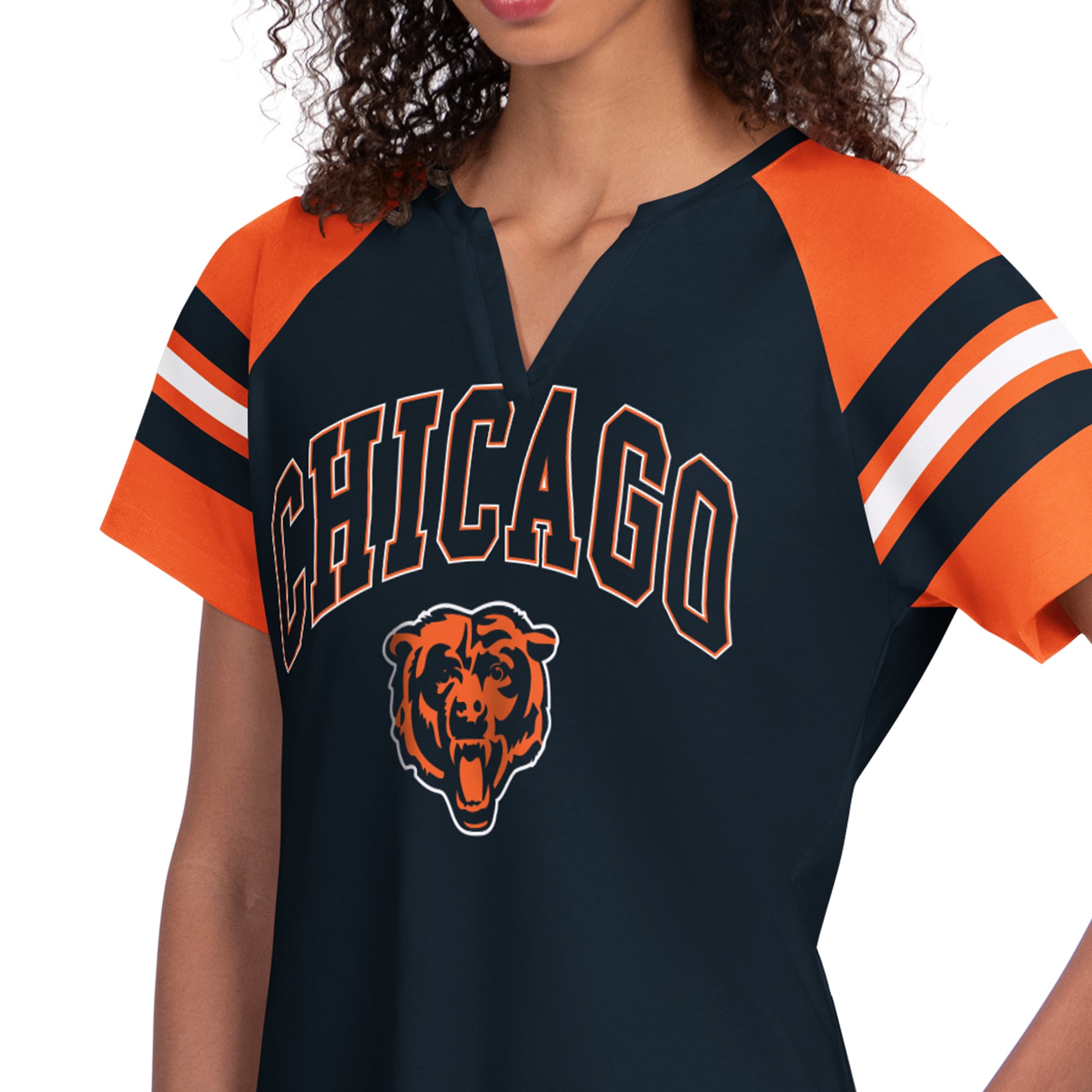 T-shirt raglan à col cranté Starter Navy Chicago Bears pour femme