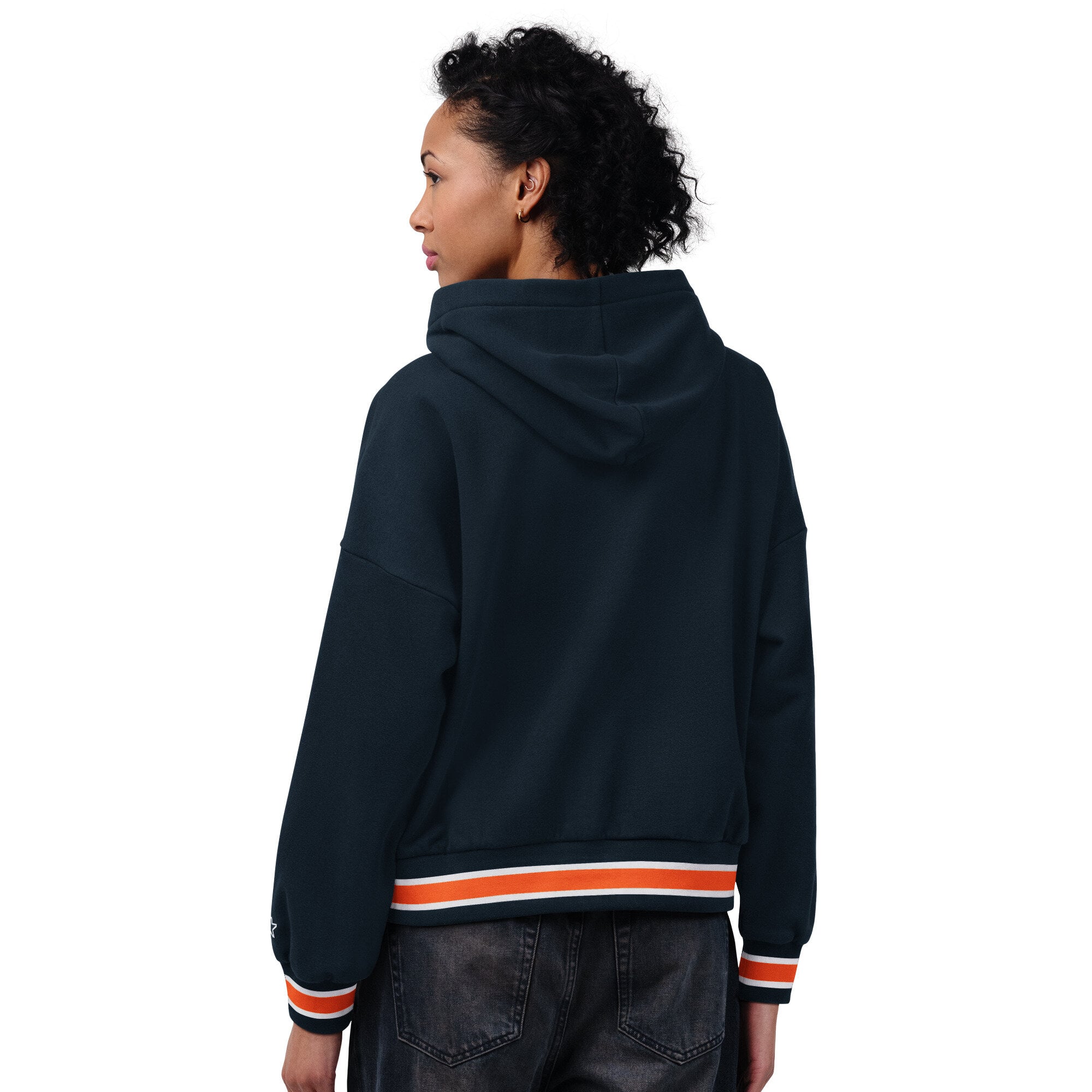 Sweat à capuche Starter bleu marine pour femme, motif plaque de base des Chicago Bears