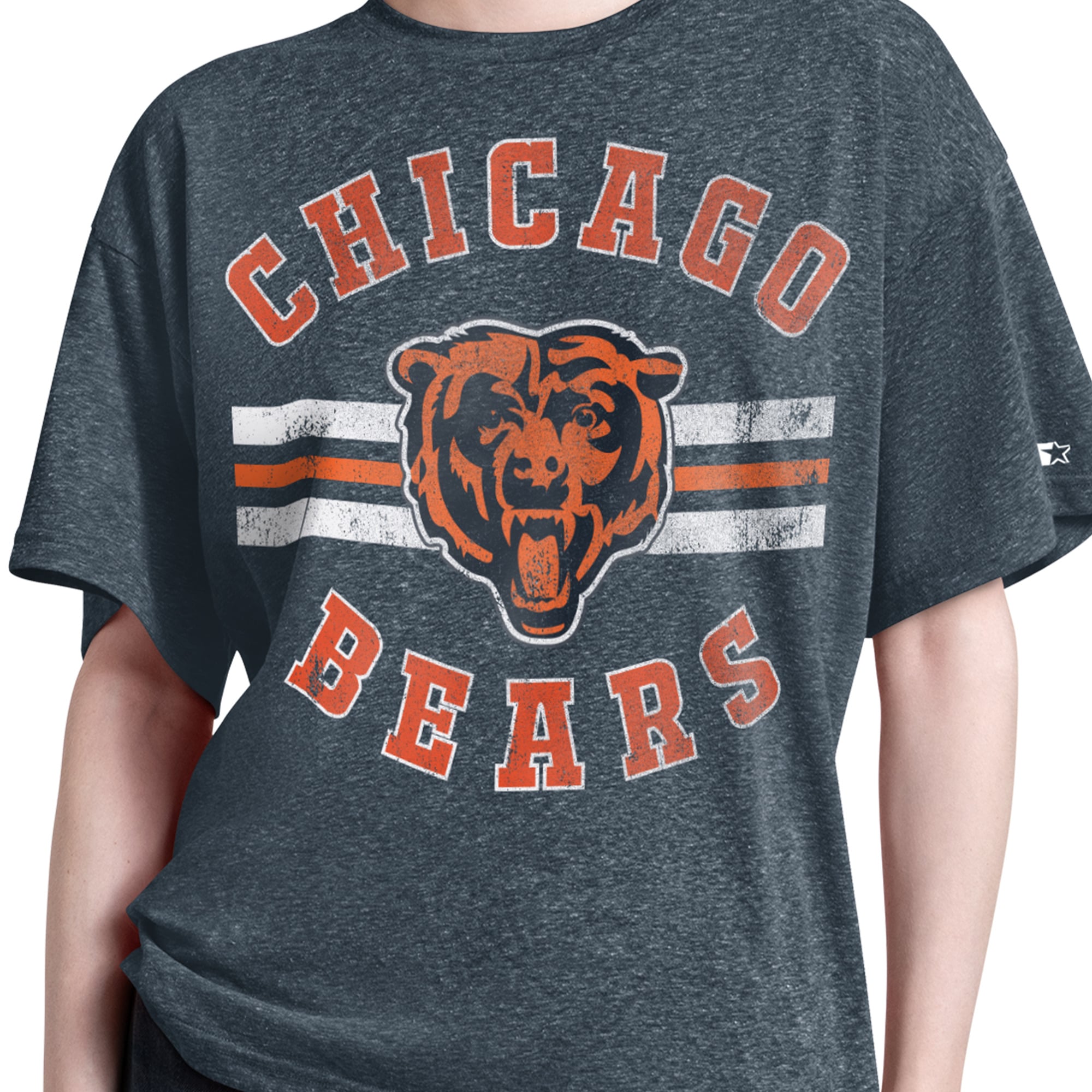 T-shirt Starter Navy Chicago Bears Jump Shot Boyfriend Tri-Blend pour femme