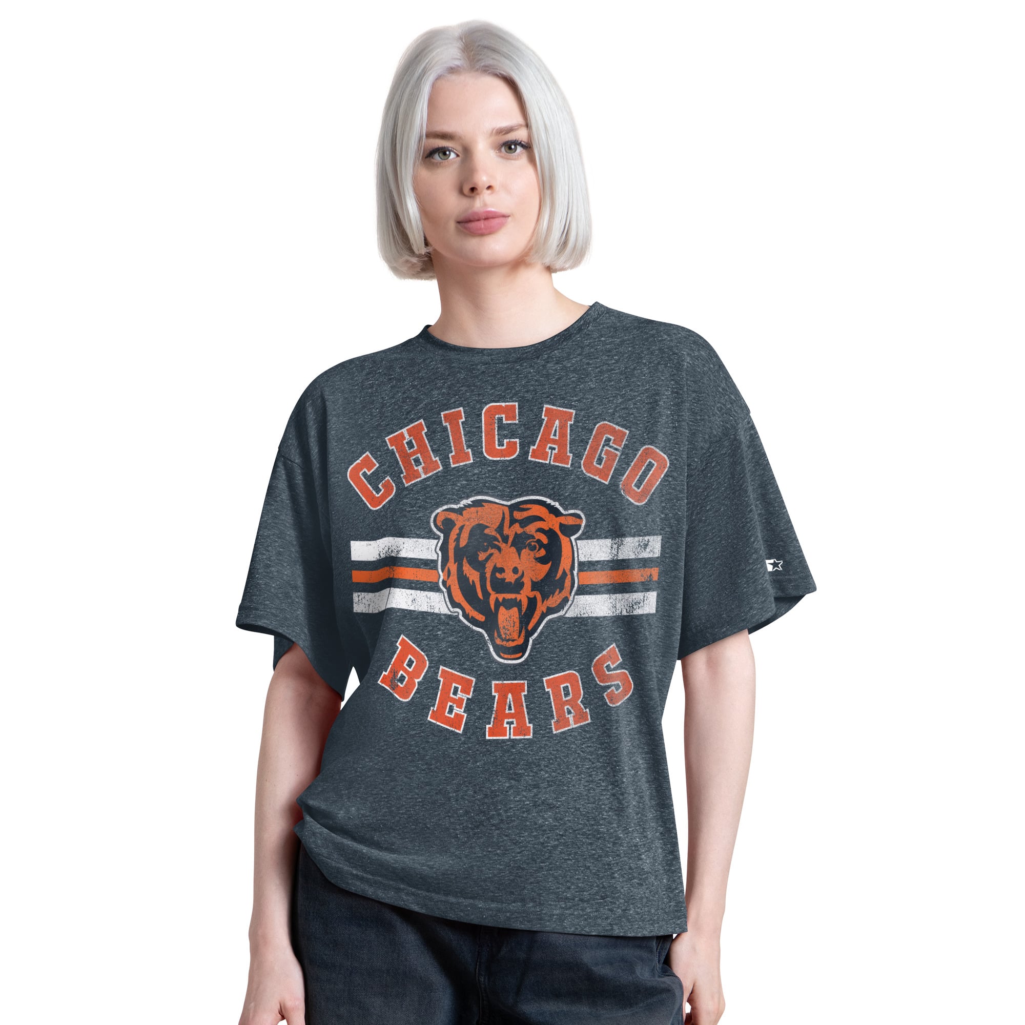 T-shirt Starter Navy Chicago Bears Jump Shot Boyfriend Tri-Blend pour femme