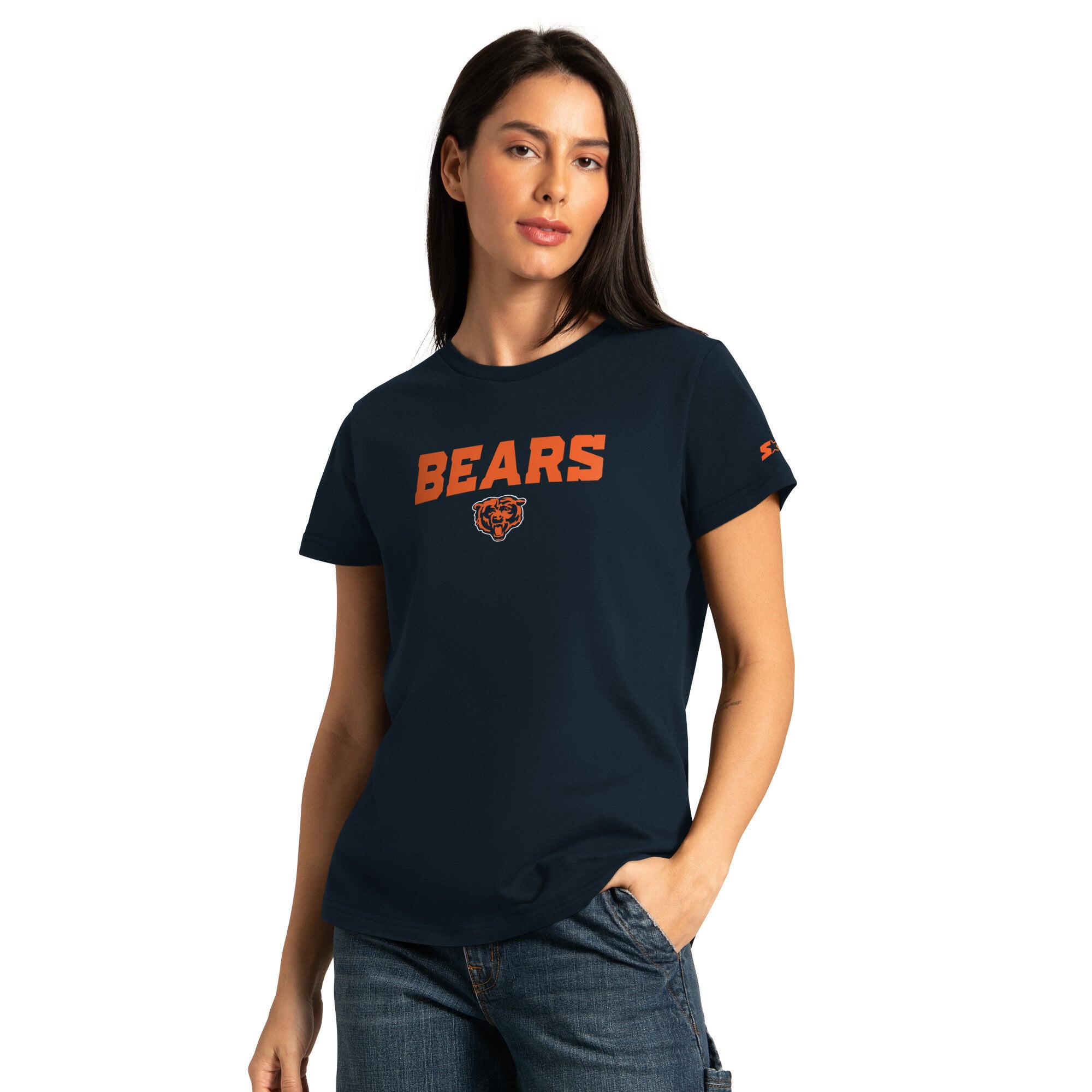 Lot de t-shirts à manches courtes et longues Starter pour femmes, bleu marine/gris chiné, Chicago Bears