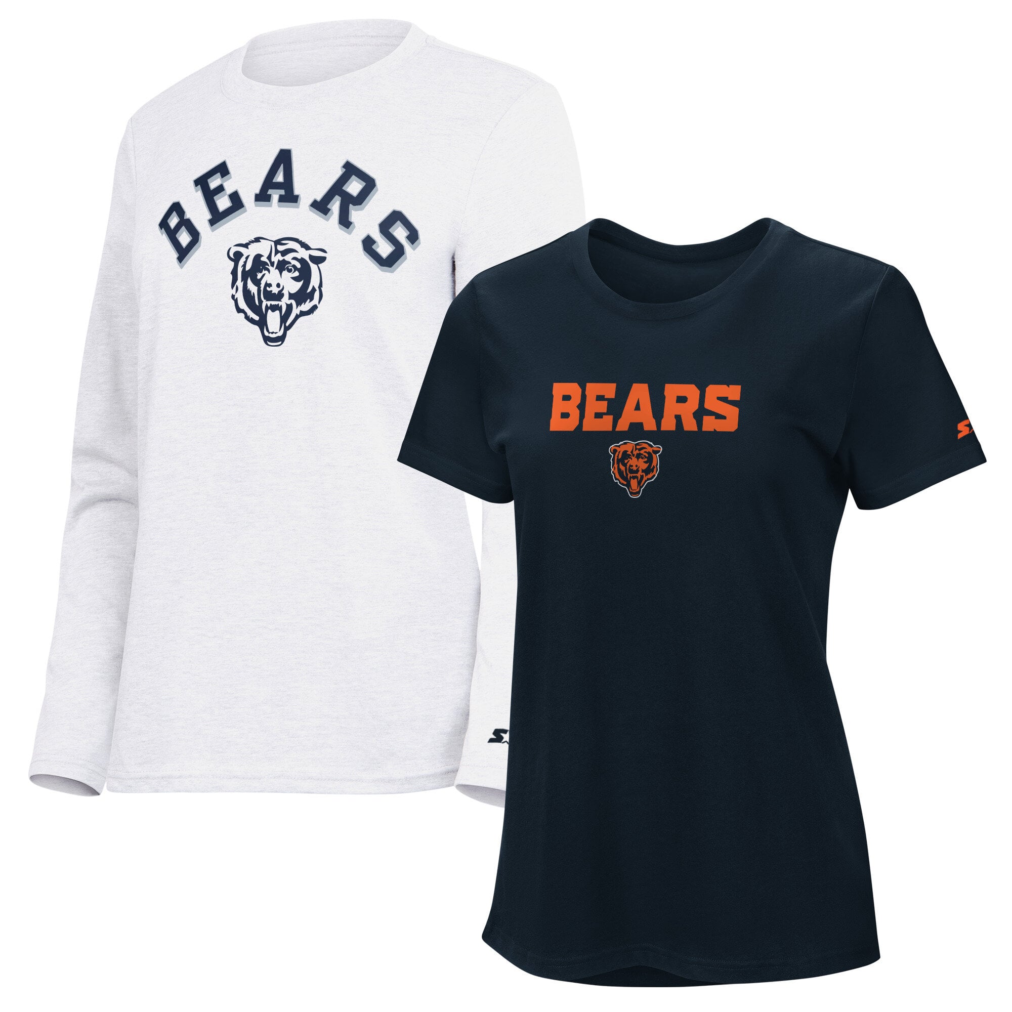 Lot de t-shirts à manches courtes et longues Starter pour femmes, bleu marine/gris chiné, Chicago Bears