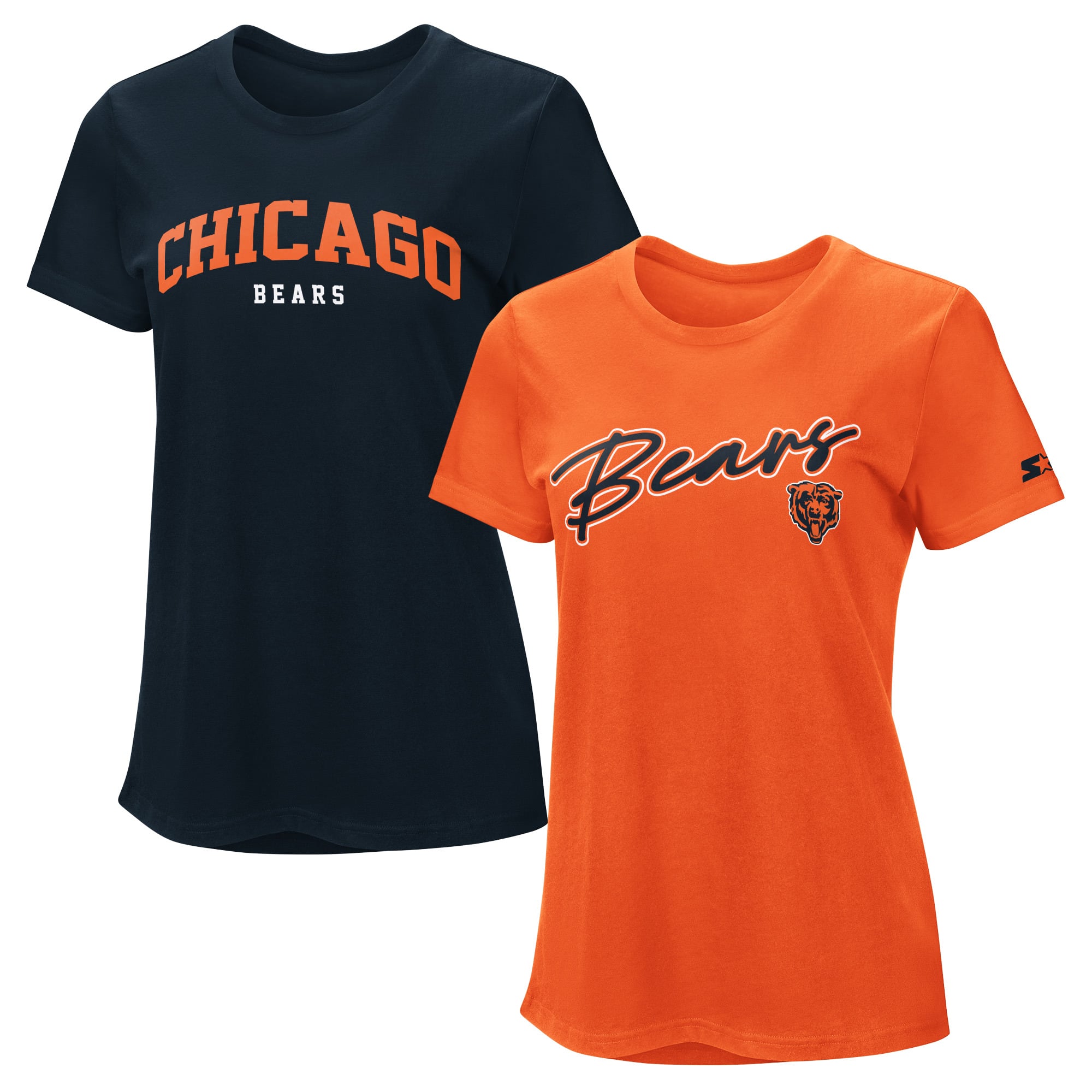Lot de t-shirts Starter pour femmes, bleu marine et orange, Chicago Bears