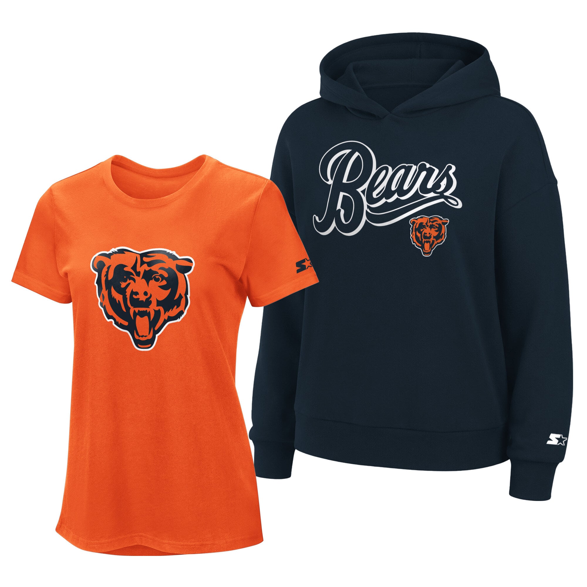 Ensemble sweat à capuche et t-shirt Starter orange/marine Chicago Bears pour femme