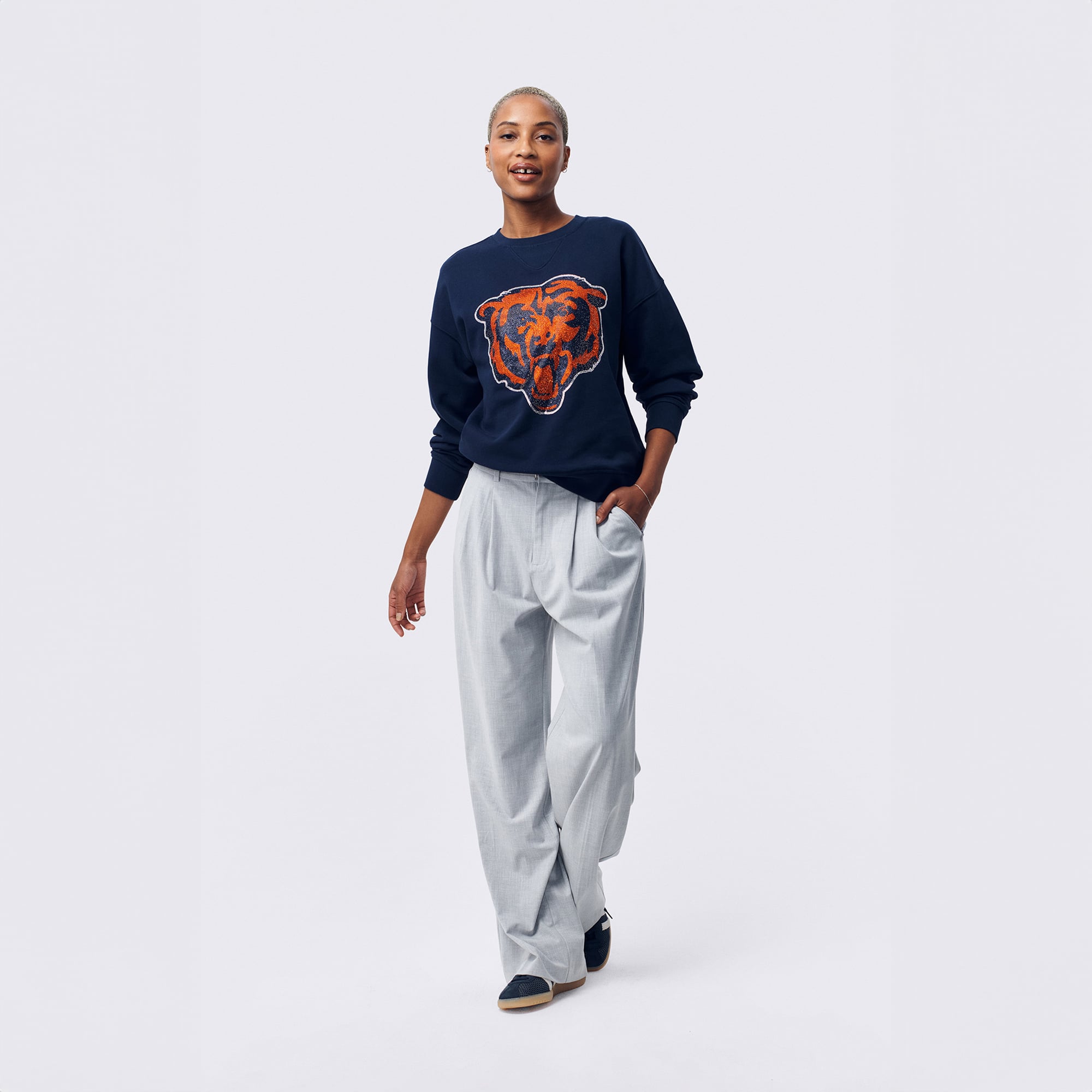 Sweat-shirt à col rond Terez Navy Chicago Bears pour femme