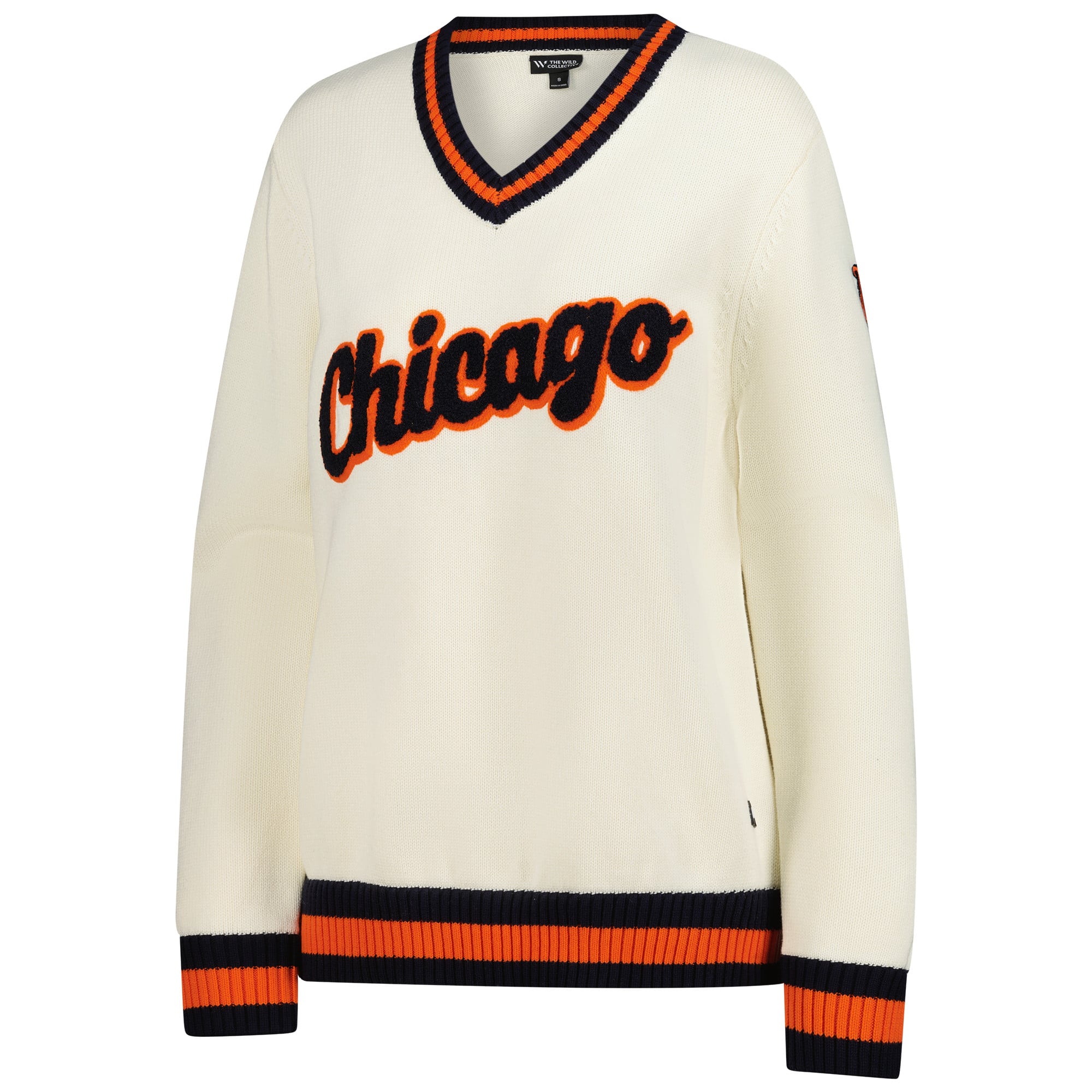 Pull col V en jacquard crème Chicago Bears pour femme The Wild Collective