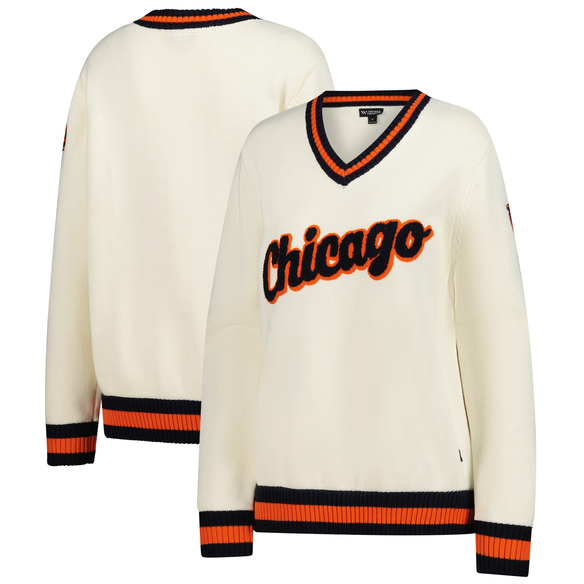 Pull col V en jacquard crème Chicago Bears pour femme The Wild Collective