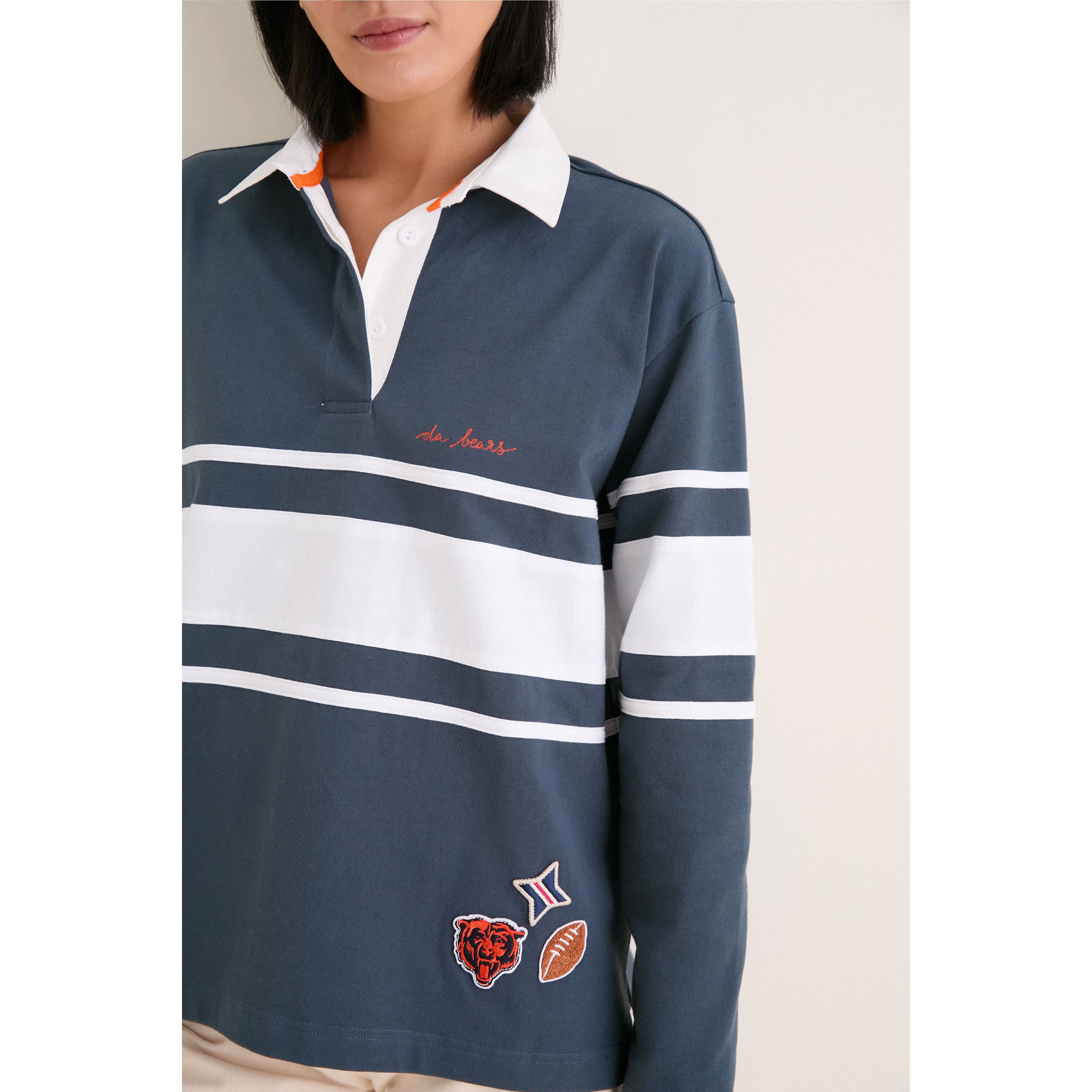 Polo à manches longues Tuckernuck bleu marine Chicago Bears pour femme