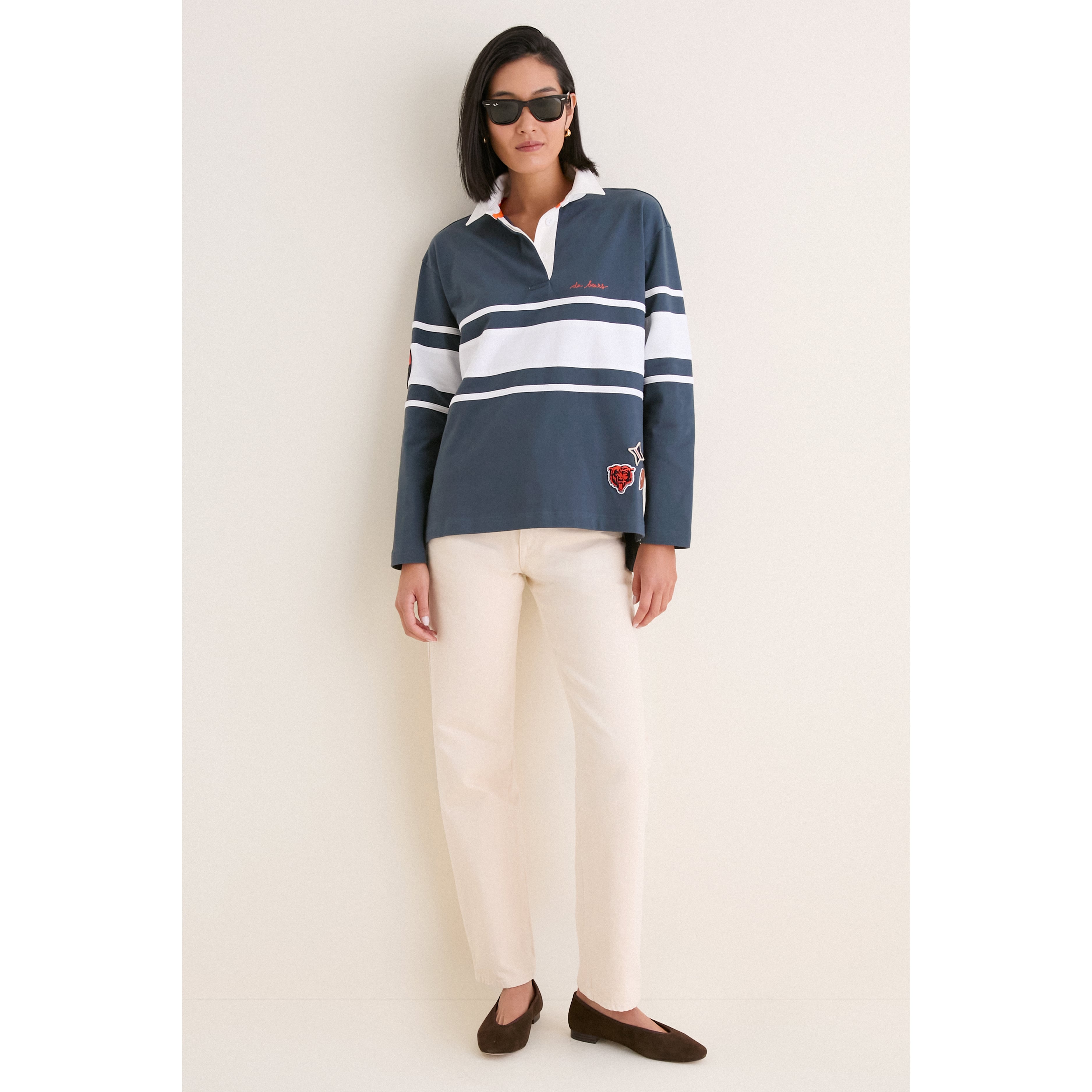 Polo à manches longues Tuckernuck bleu marine Chicago Bears pour femme