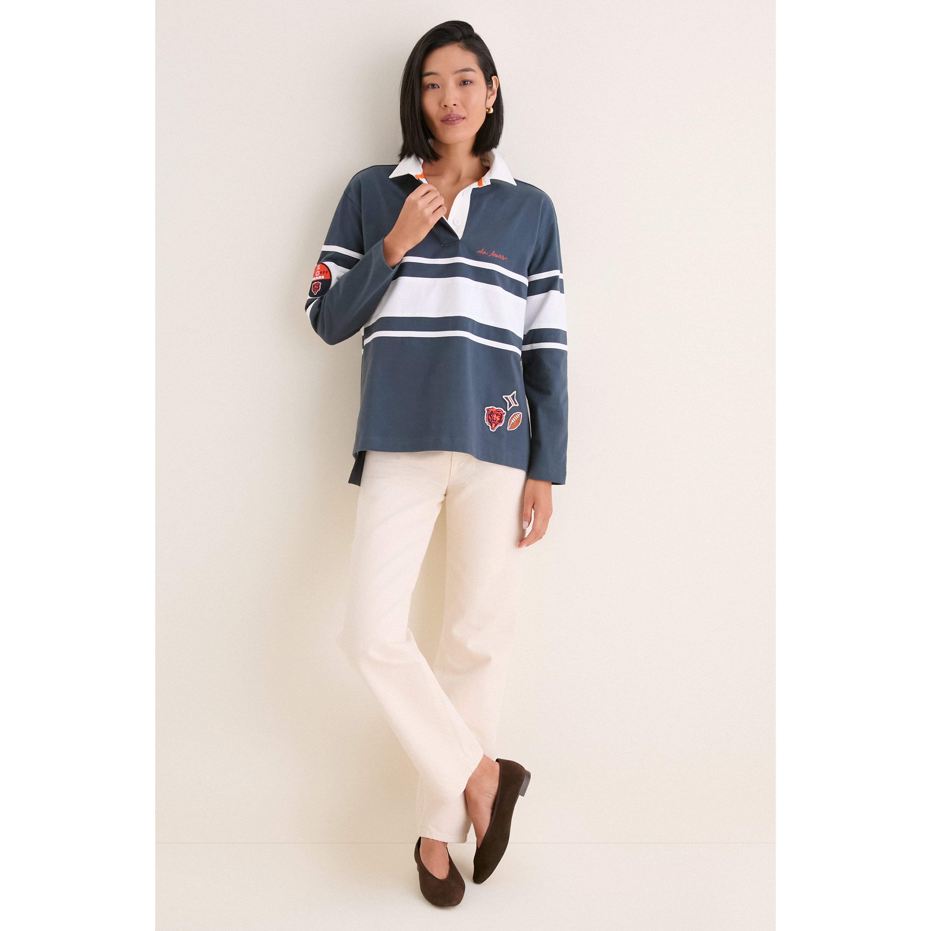 Polo à manches longues Tuckernuck bleu marine Chicago Bears pour femme