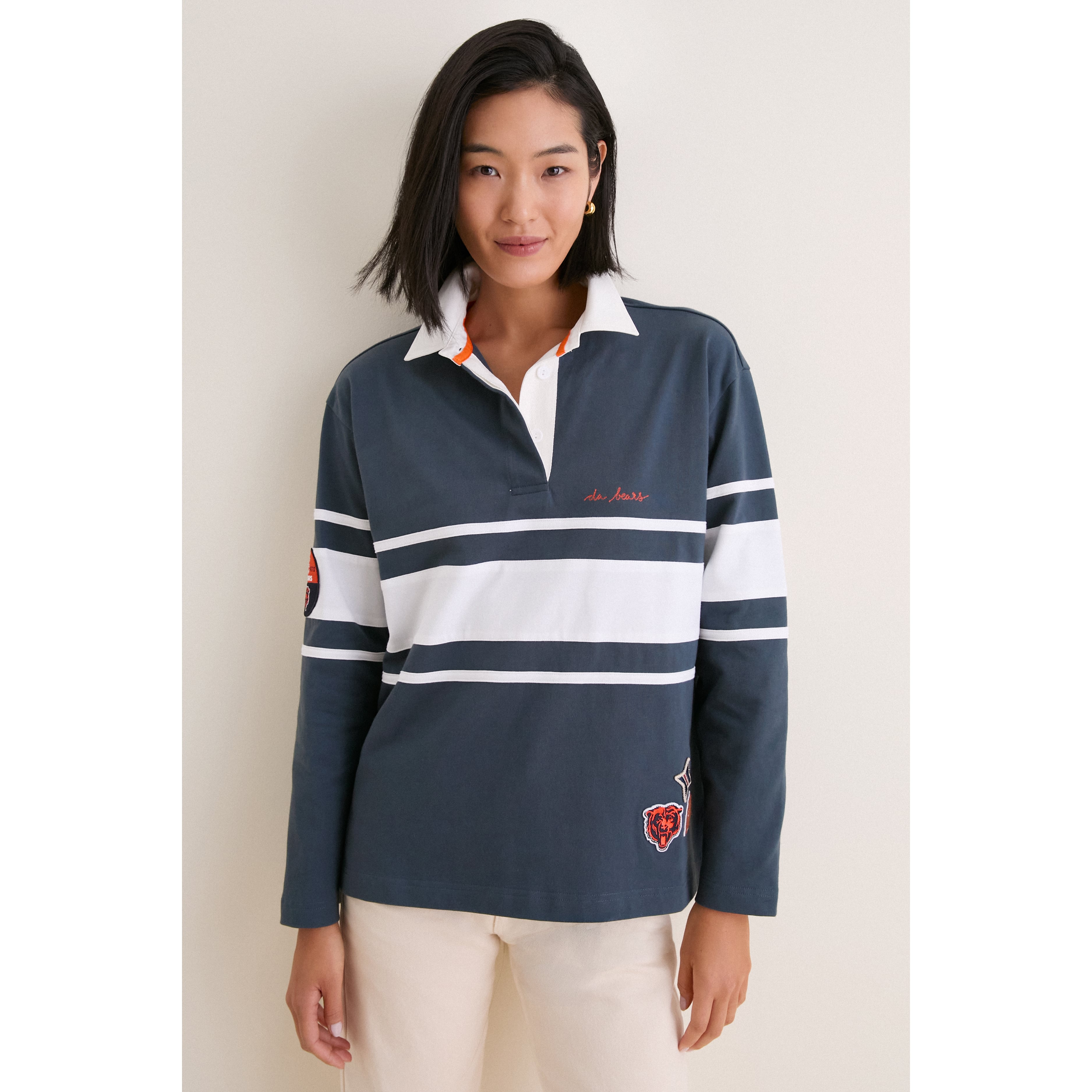 Polo à manches longues Tuckernuck bleu marine Chicago Bears pour femme