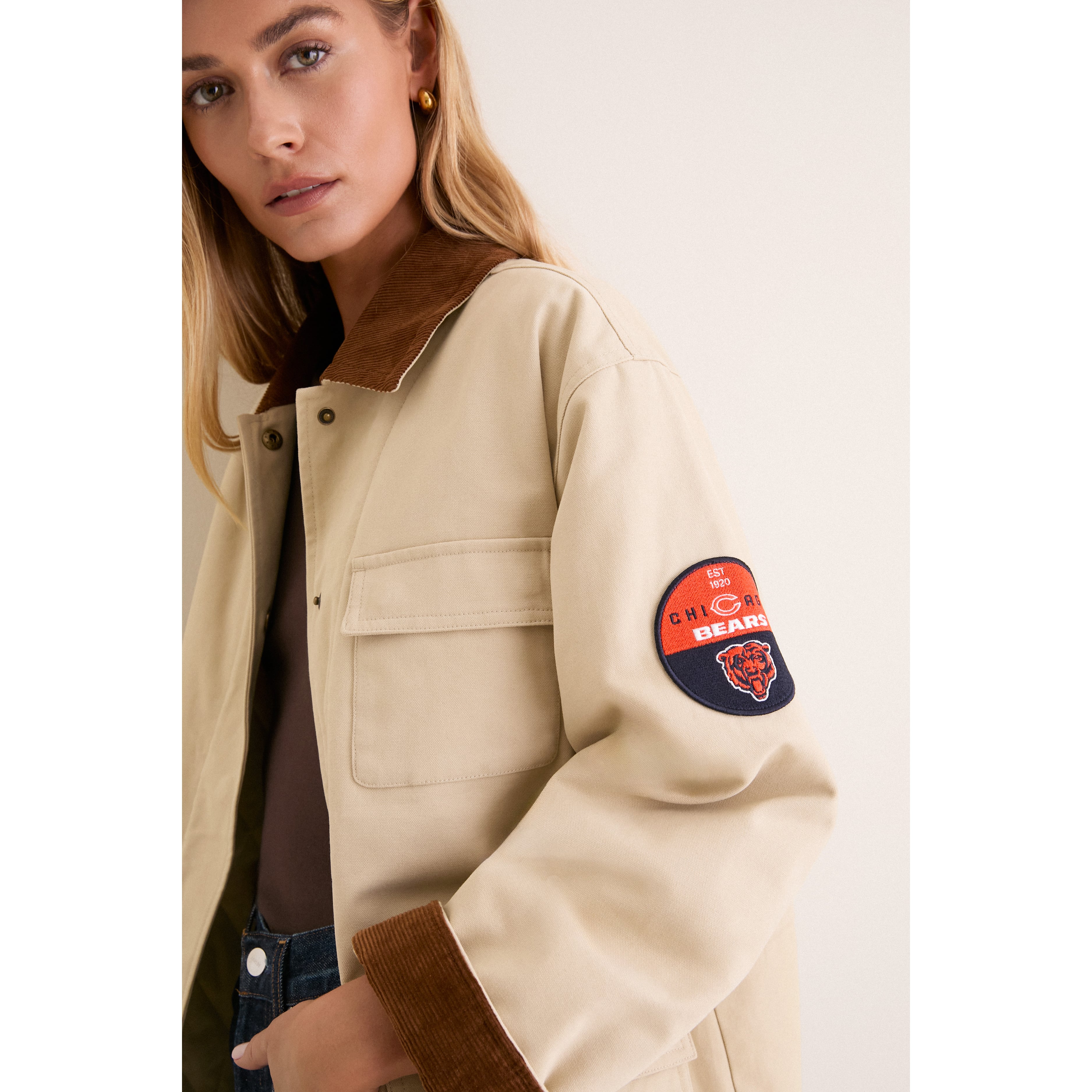 Veste de grange Tuckernuck Stone Chicago Bears pour femmes, fermeture à boutons-pression.