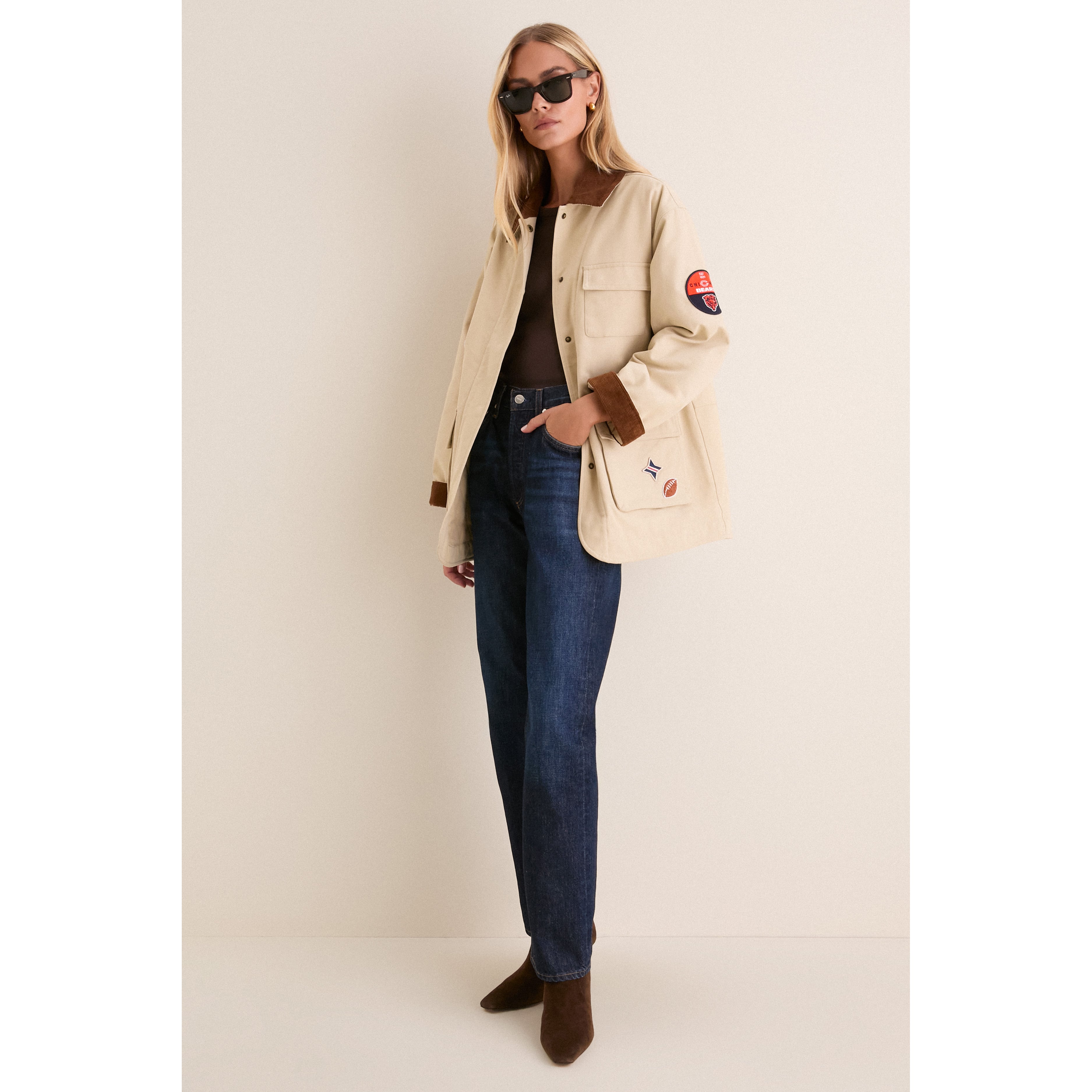 Veste de grange Tuckernuck Stone Chicago Bears pour femmes, fermeture à boutons-pression.