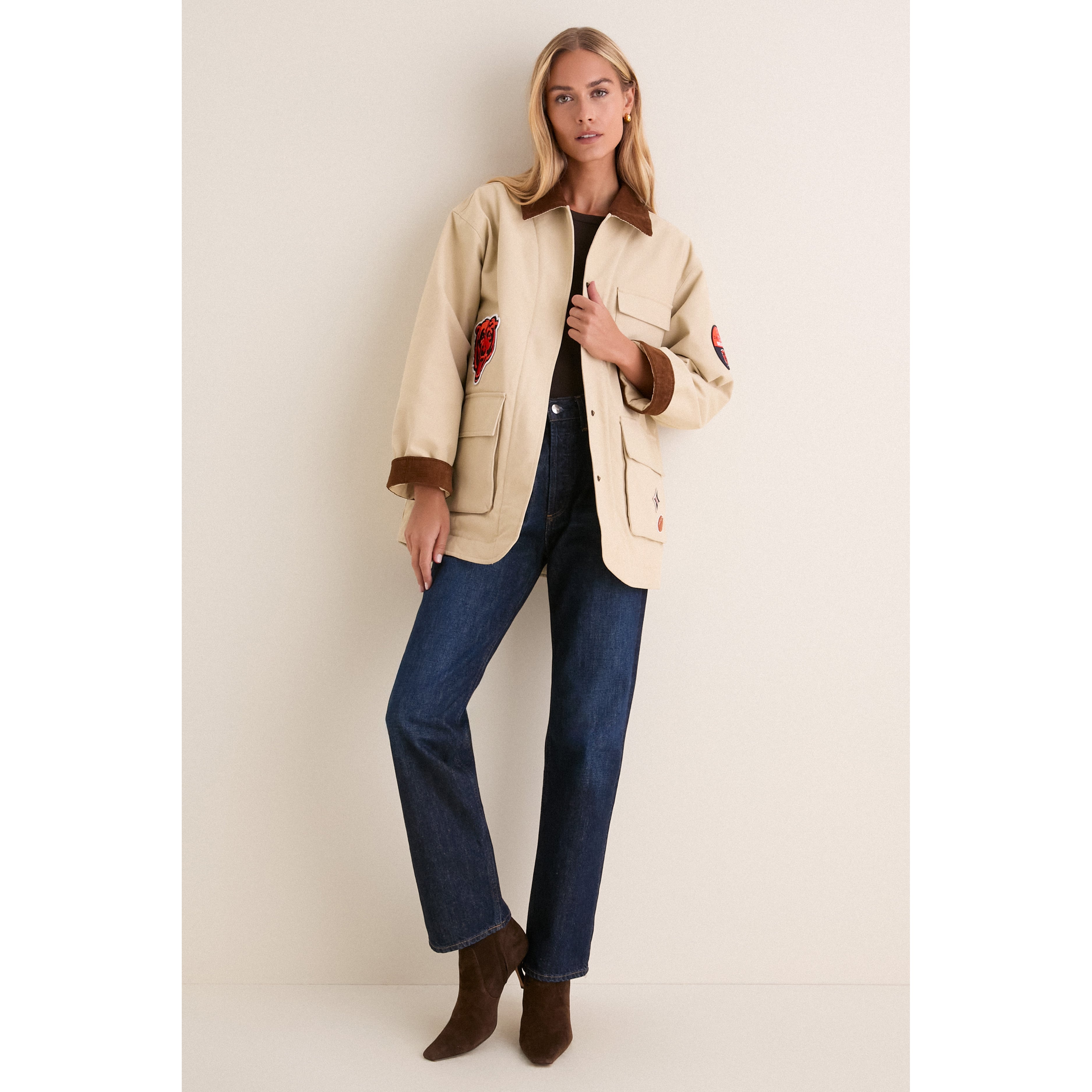 Veste de grange Tuckernuck Stone Chicago Bears pour femmes, fermeture à boutons-pression.