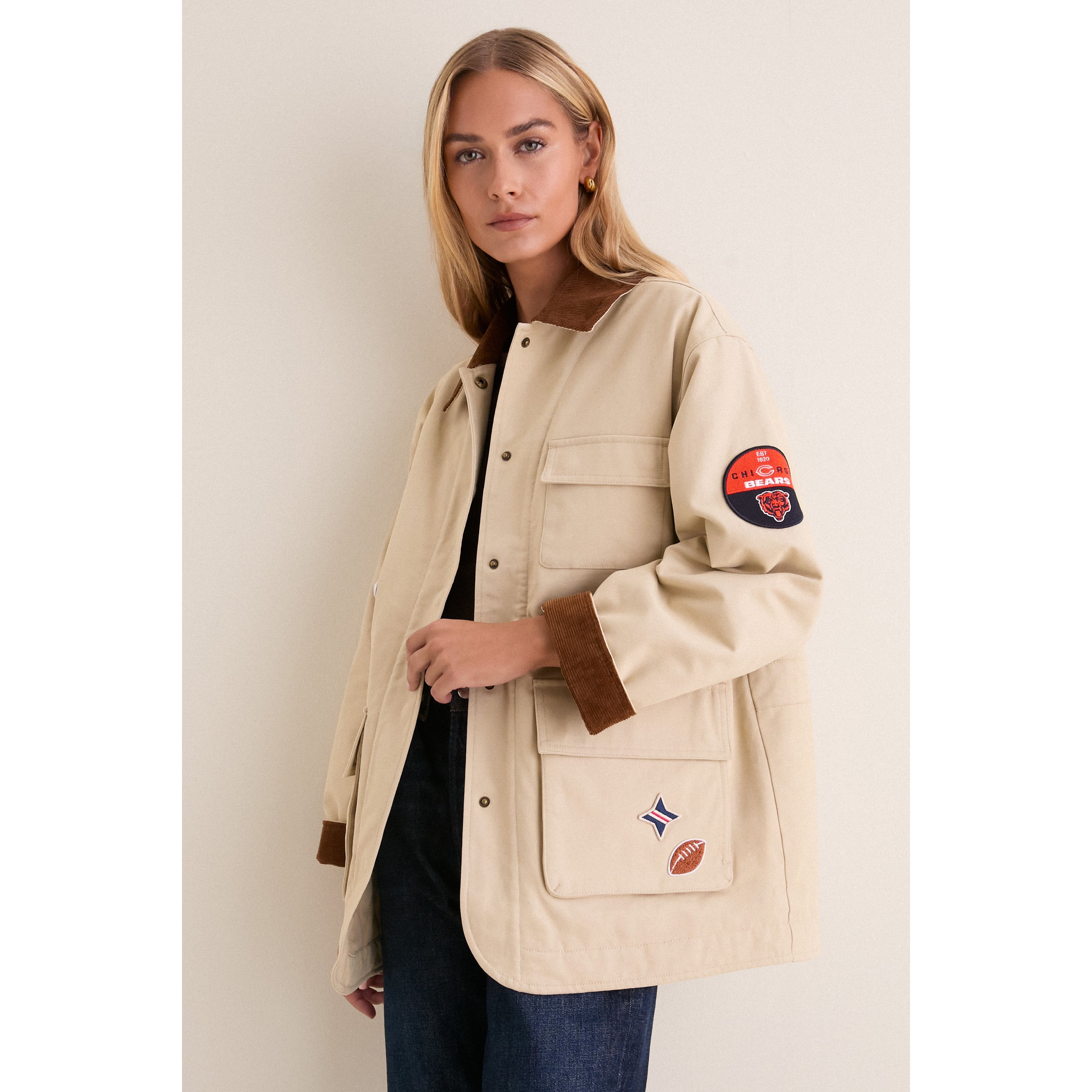 Veste de grange Tuckernuck Stone Chicago Bears pour femmes, fermeture à boutons-pression.