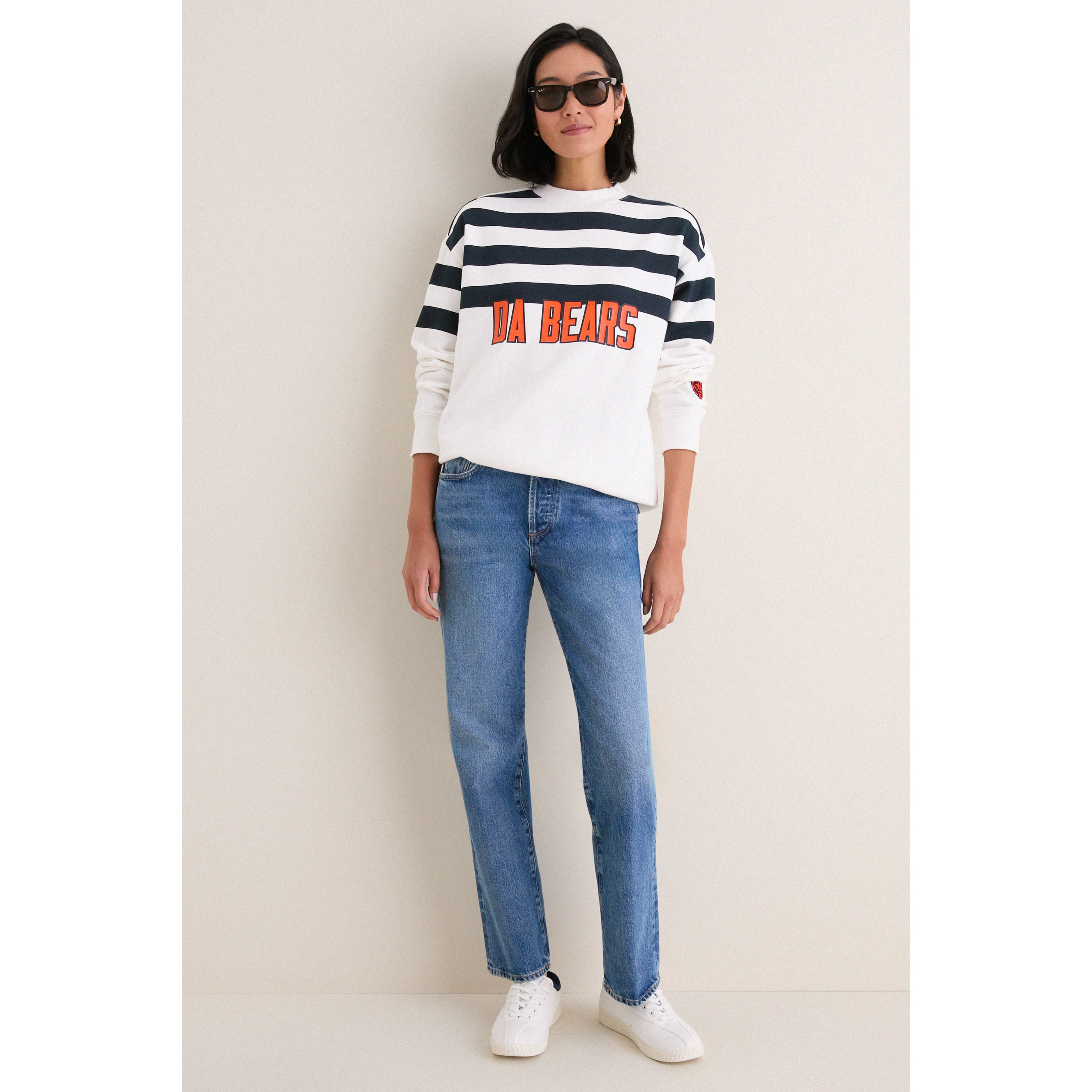 Sweat-shirt rayé blanc et marine Chicago Bears pour femme Tuckernuck