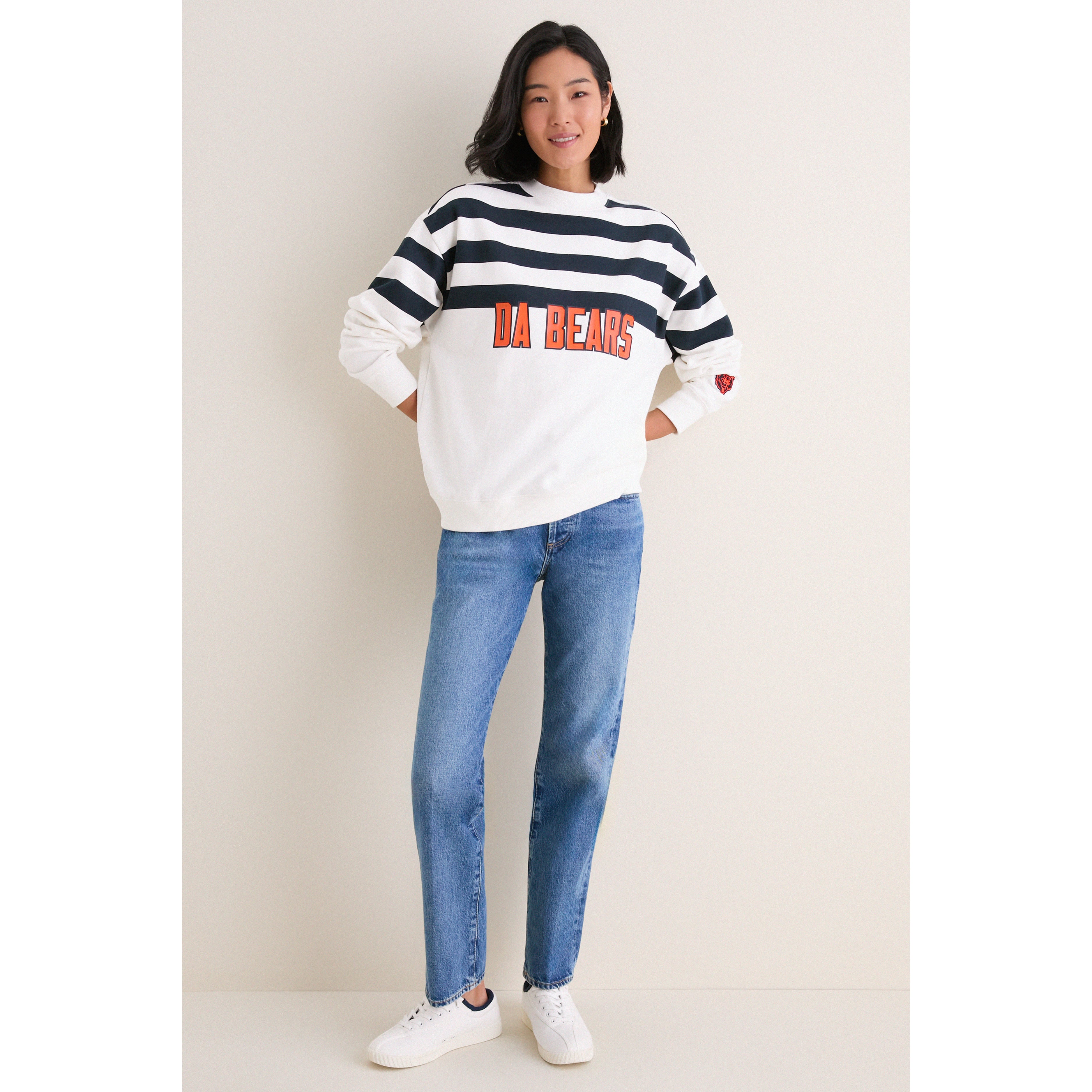 Sweat-shirt rayé blanc et marine Chicago Bears pour femme Tuckernuck