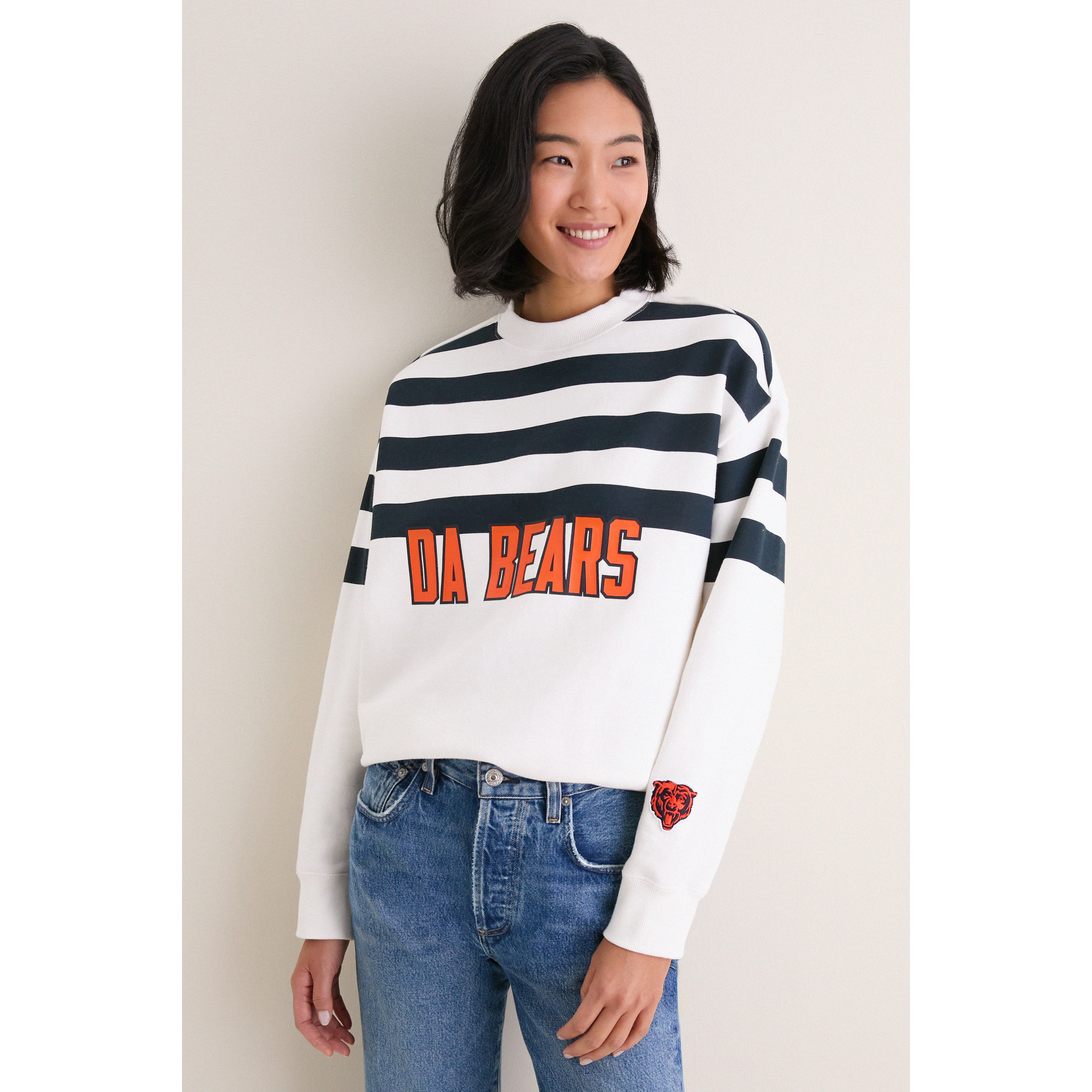Sweat-shirt rayé blanc et marine Chicago Bears pour femme Tuckernuck