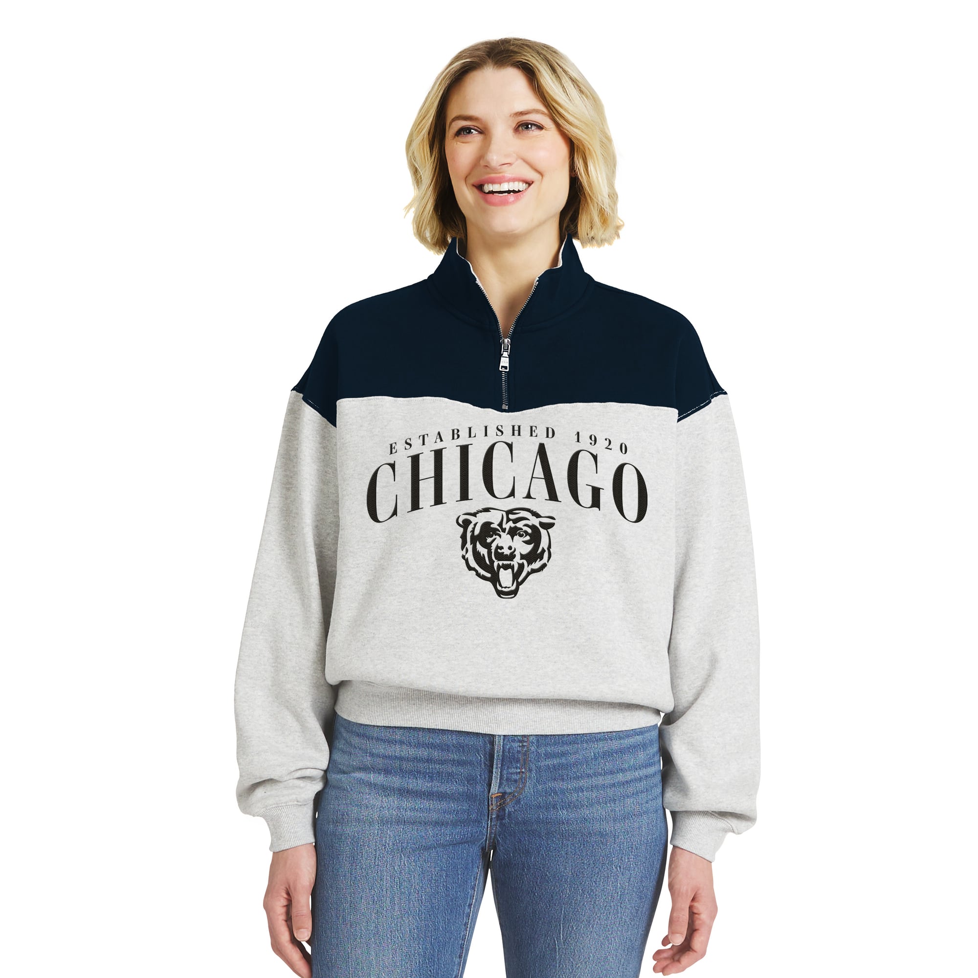 Pull à demi-zip colorblock gris chiné Chicago Bears de la marque WEAR by Erin Andrews pour femme