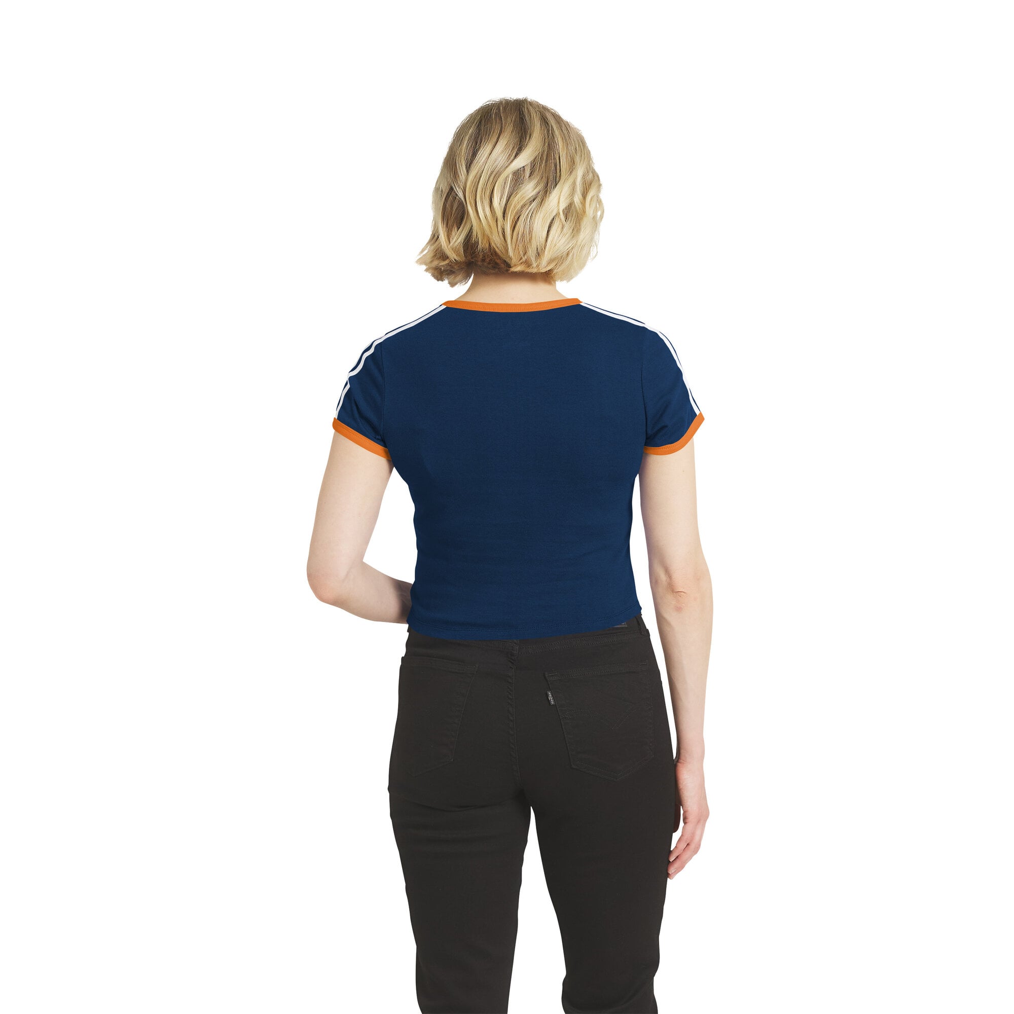 Women's WEAR by Erin Andrews Navy Chicago Bears Cropped Throwback Ringer Baby T-Shirt