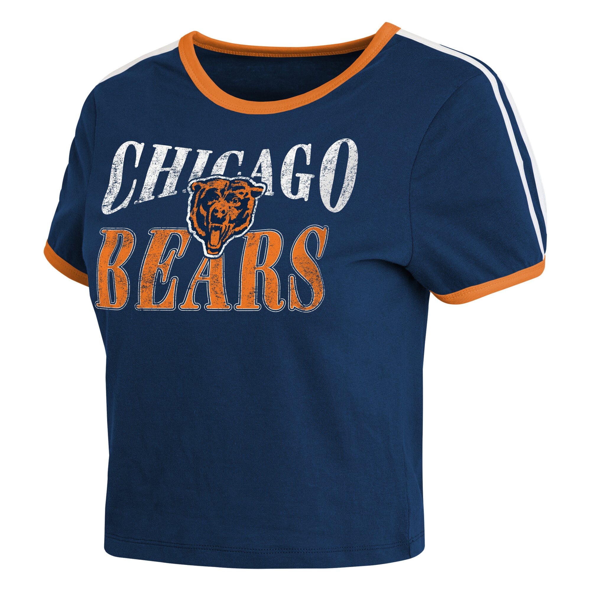 Women's WEAR by Erin Andrews Navy Chicago Bears Cropped Throwback Ringer Baby T-Shirt