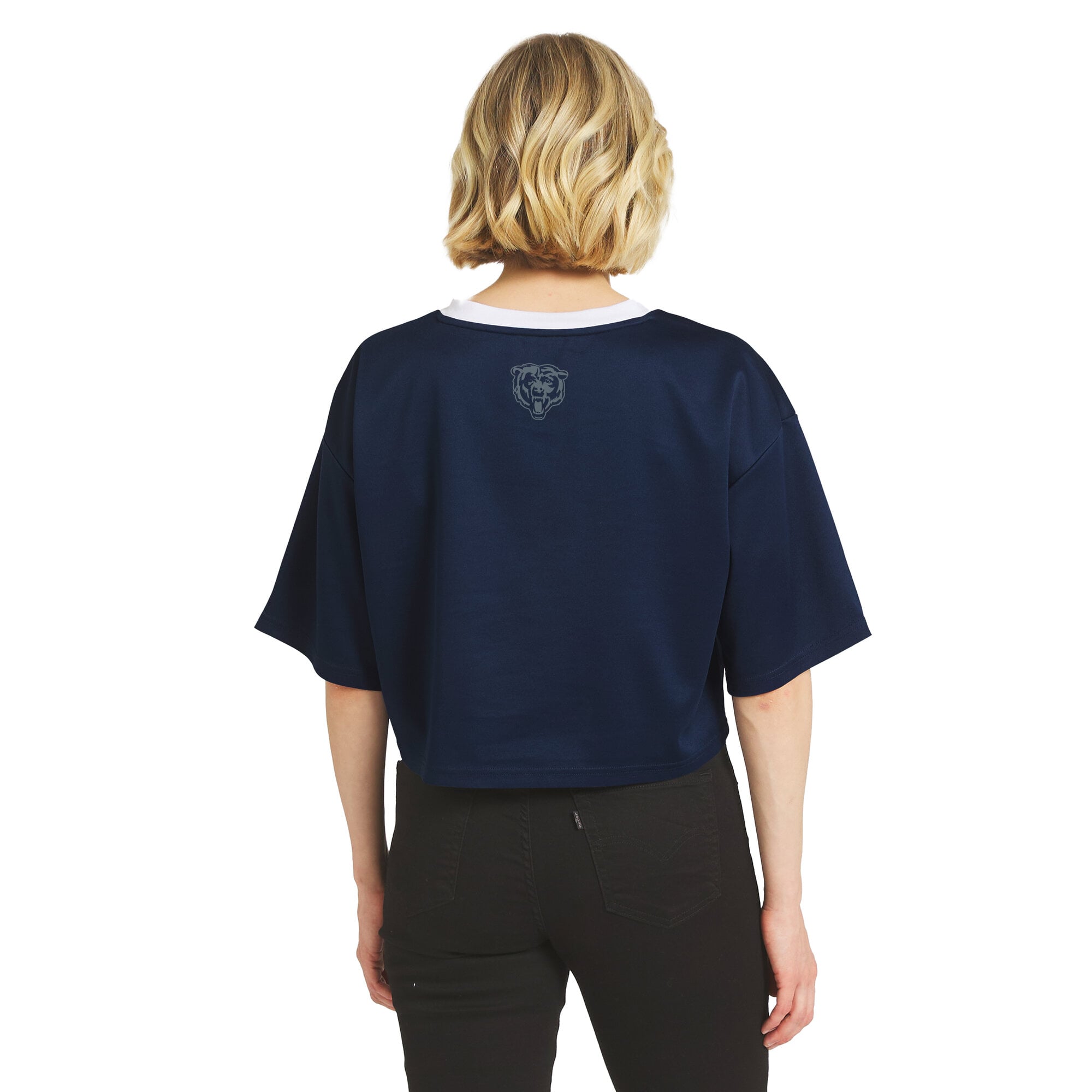 Women's WEAR by Erin Andrews Navy Chicago Bears Cropped V-Neck Jersey T-Shirt