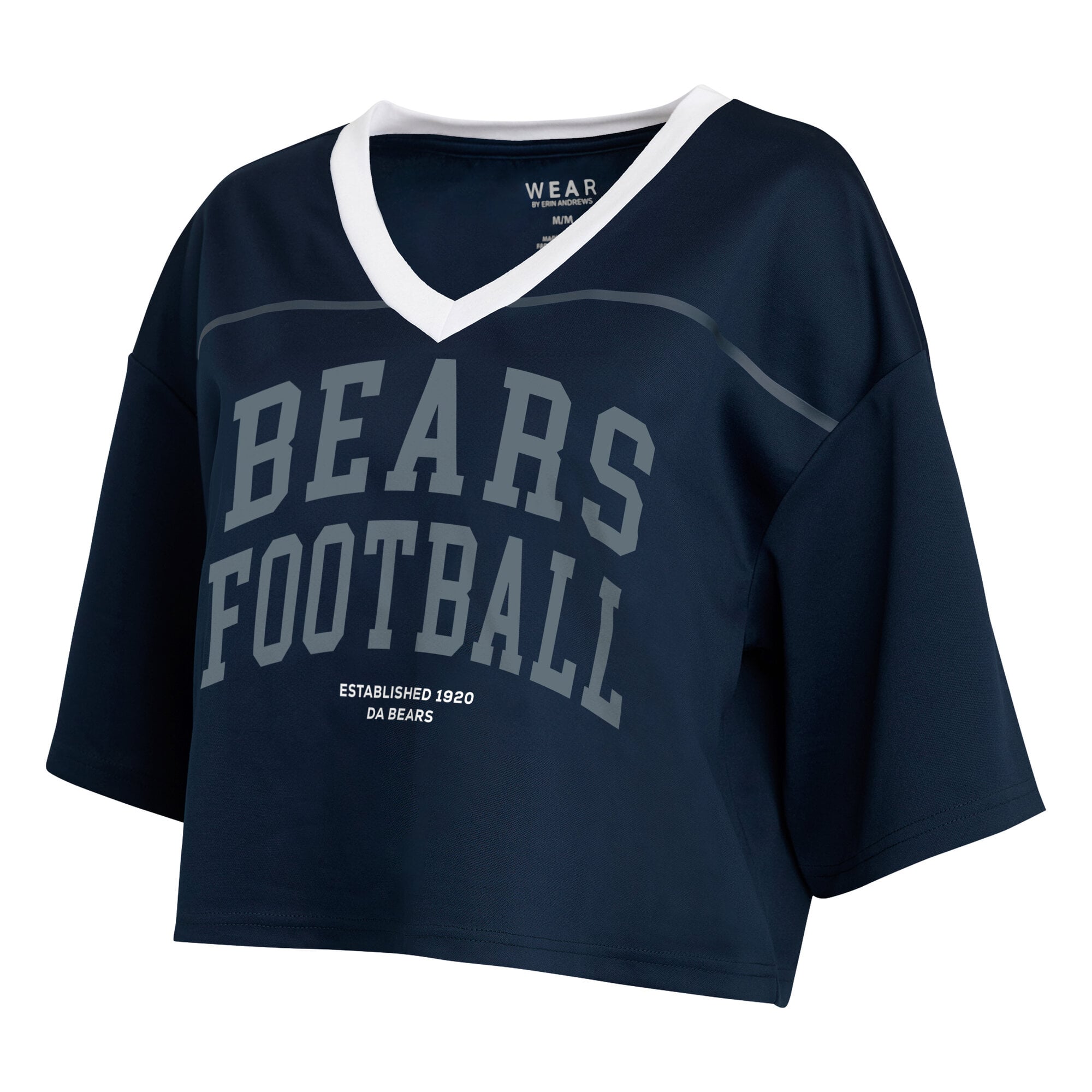Women's WEAR by Erin Andrews Navy Chicago Bears Cropped V-Neck Jersey T-Shirt
