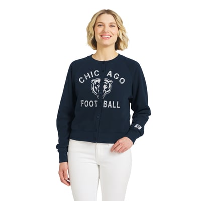  Chicago Bears WEAR by Erin Andrews Women's Heathered Crew Full-Button Cardigan - Navy