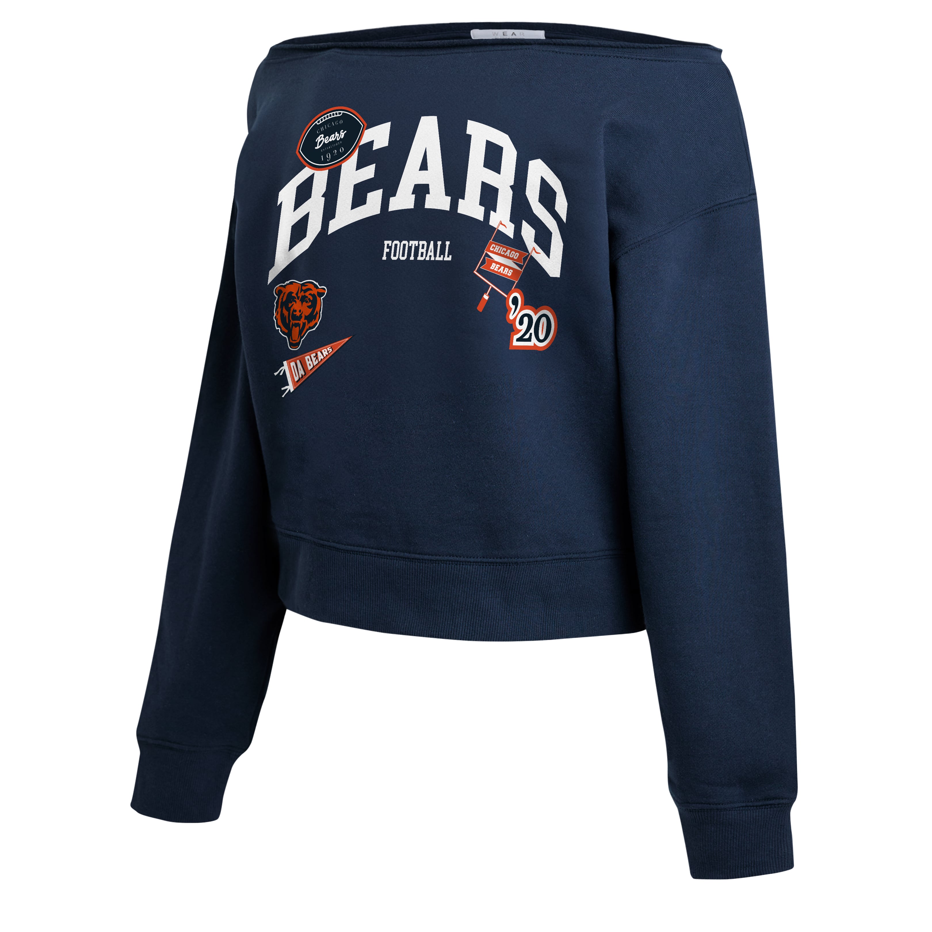 Women's WEAR by Erin Andrews Navy Chicago Bears Off-the-Shoulder Sweatshirt