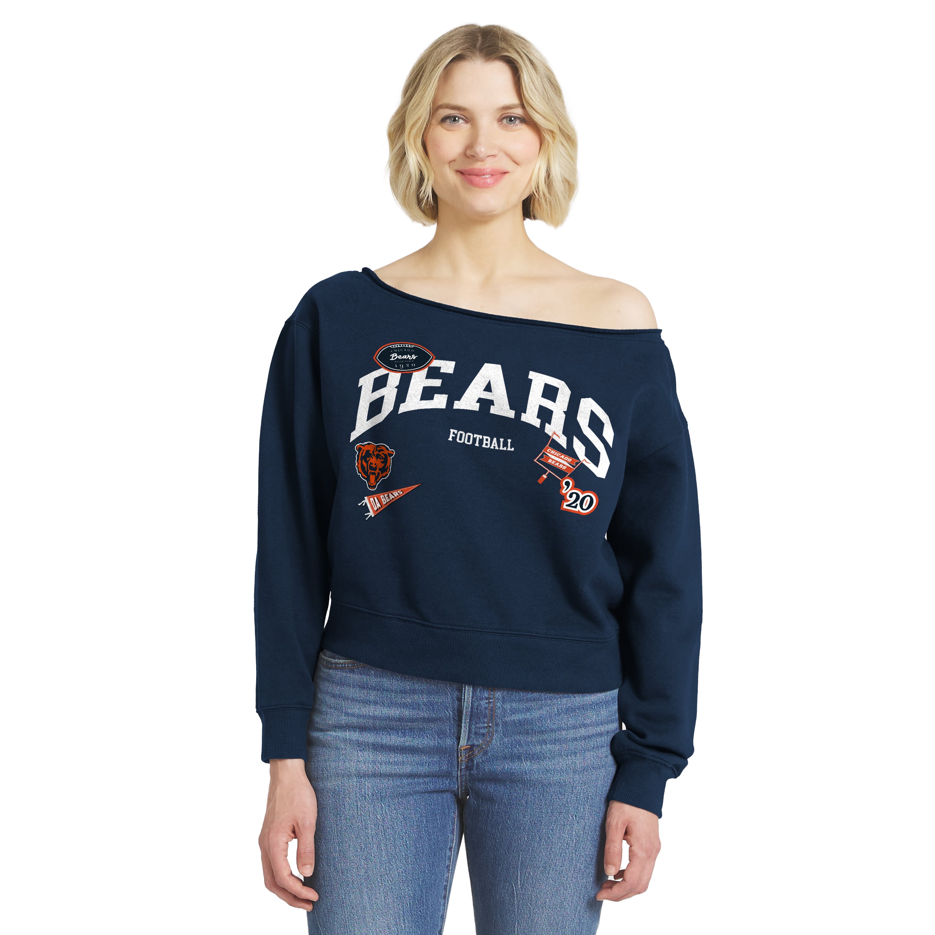 Women's WEAR by Erin Andrews  Navy Chicago Bears Off-the-Shoulder Sweatshirt