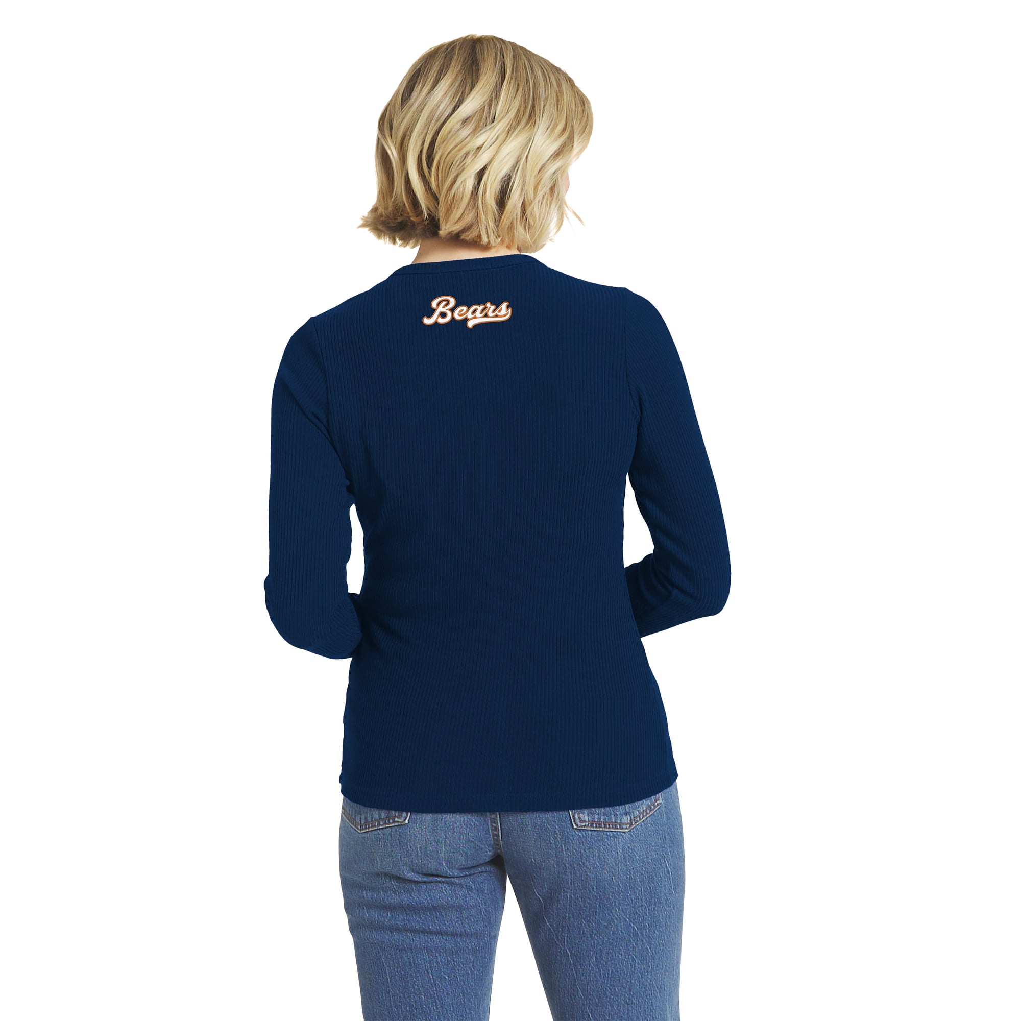 Women's WEAR by Erin Andrews  Navy Chicago Bears Ribbed Full-Button Cardigan Sweater