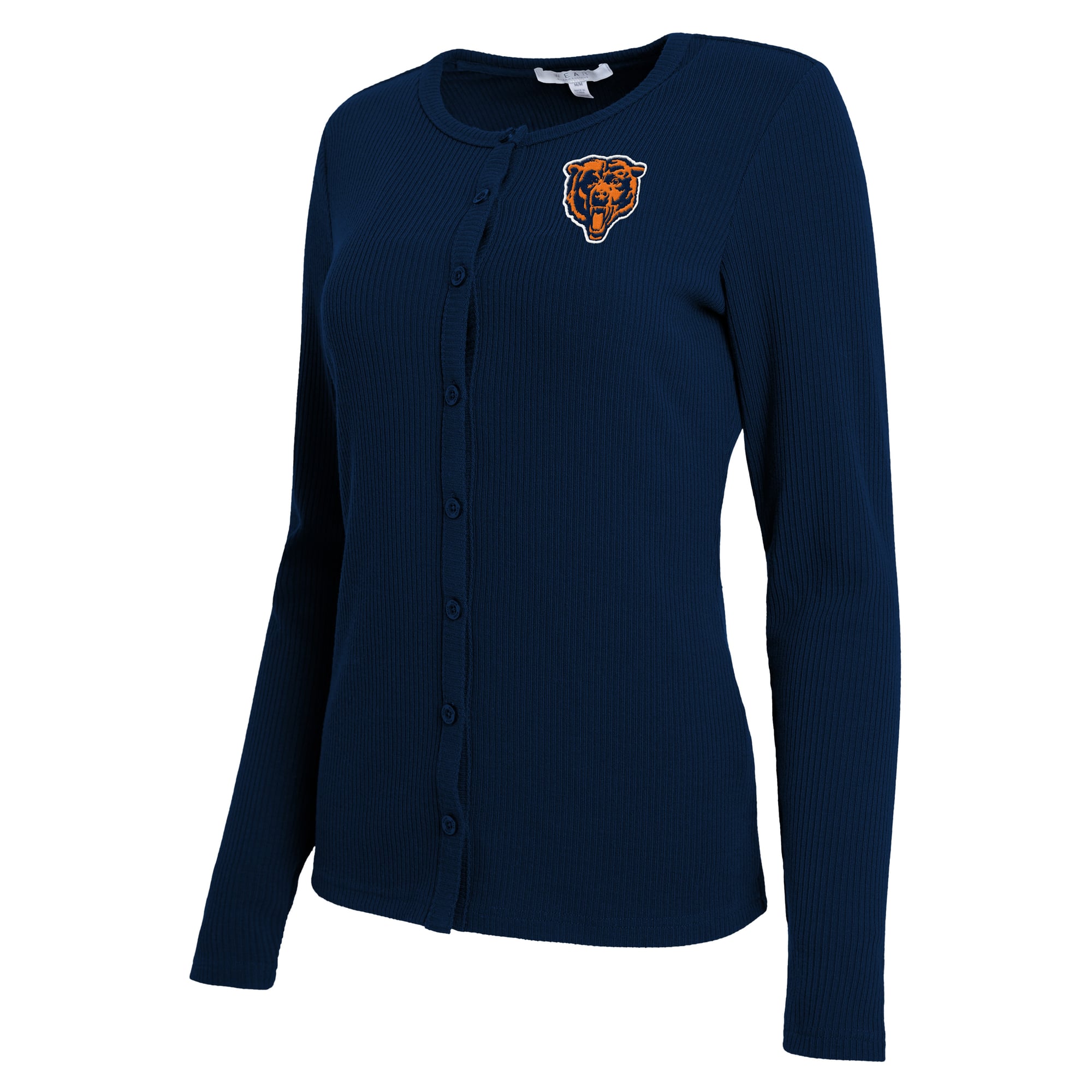 Women's WEAR by Erin Andrews  Navy Chicago Bears Ribbed Full-Button Cardigan Sweater