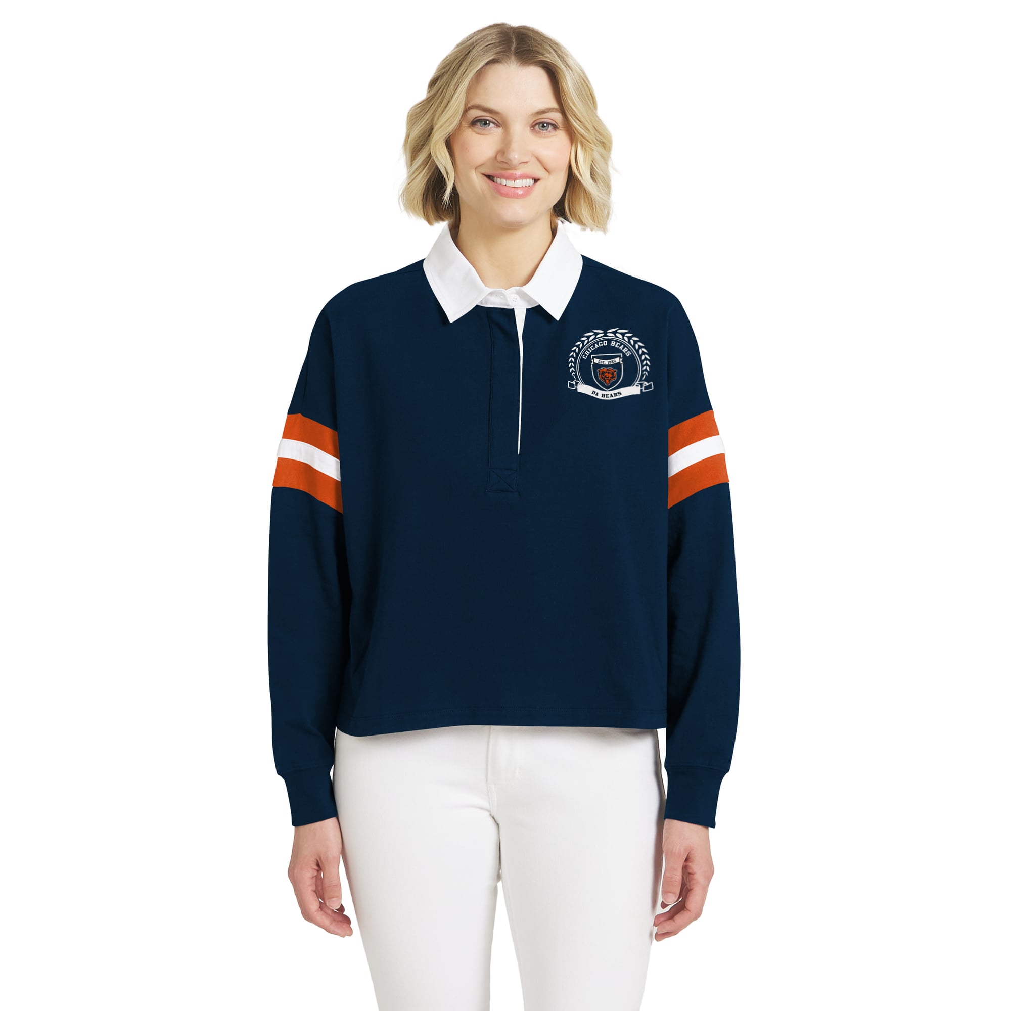 T-shirt à manches longues bleu marine Chicago Bears Rugby pour femmes de la marque WEAR by Erin Andrews