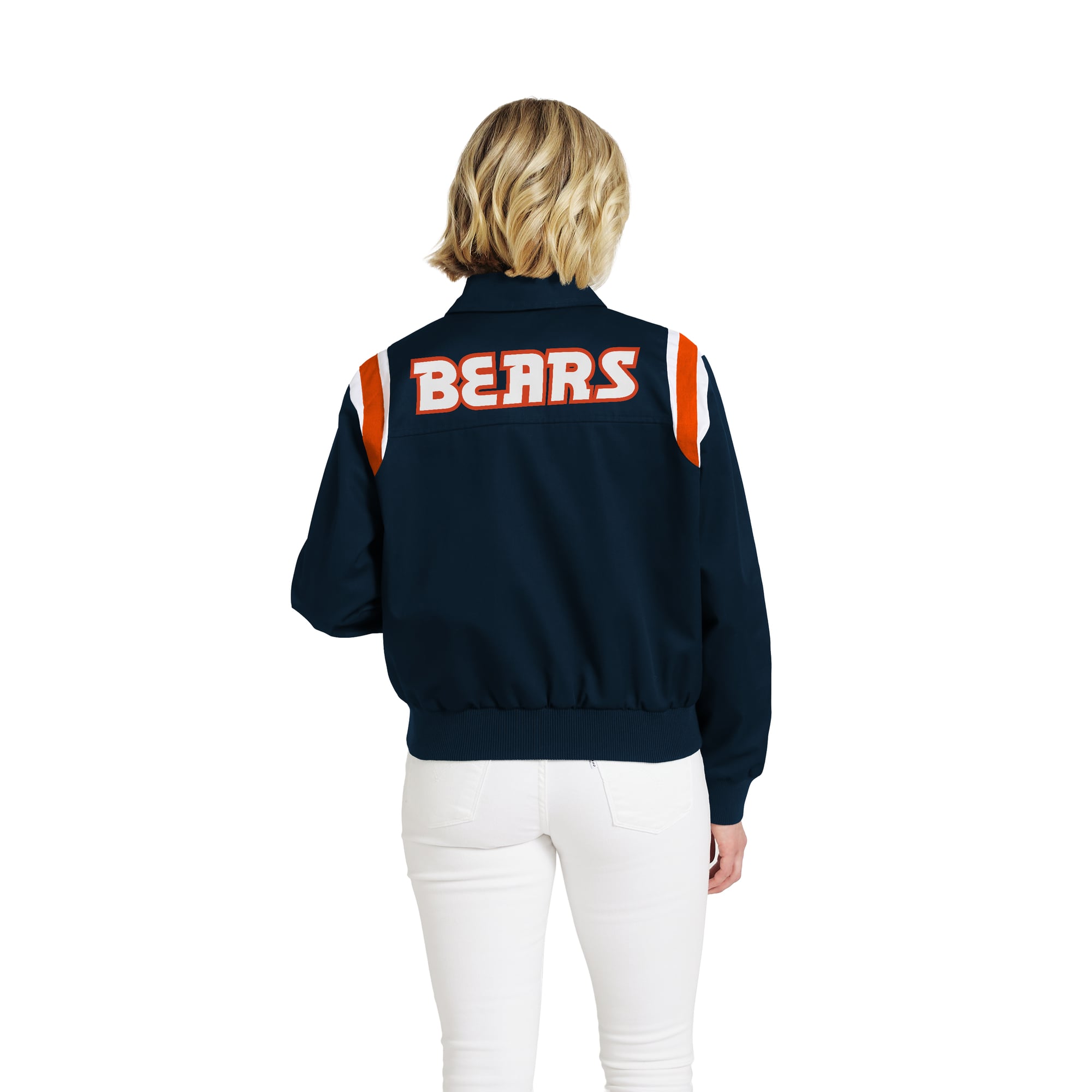 Veste zippée intégrale en sergé à rayures sur les épaules, bleu marine, style Chicago Bears, de la marque WEAR by Erin Andrews.