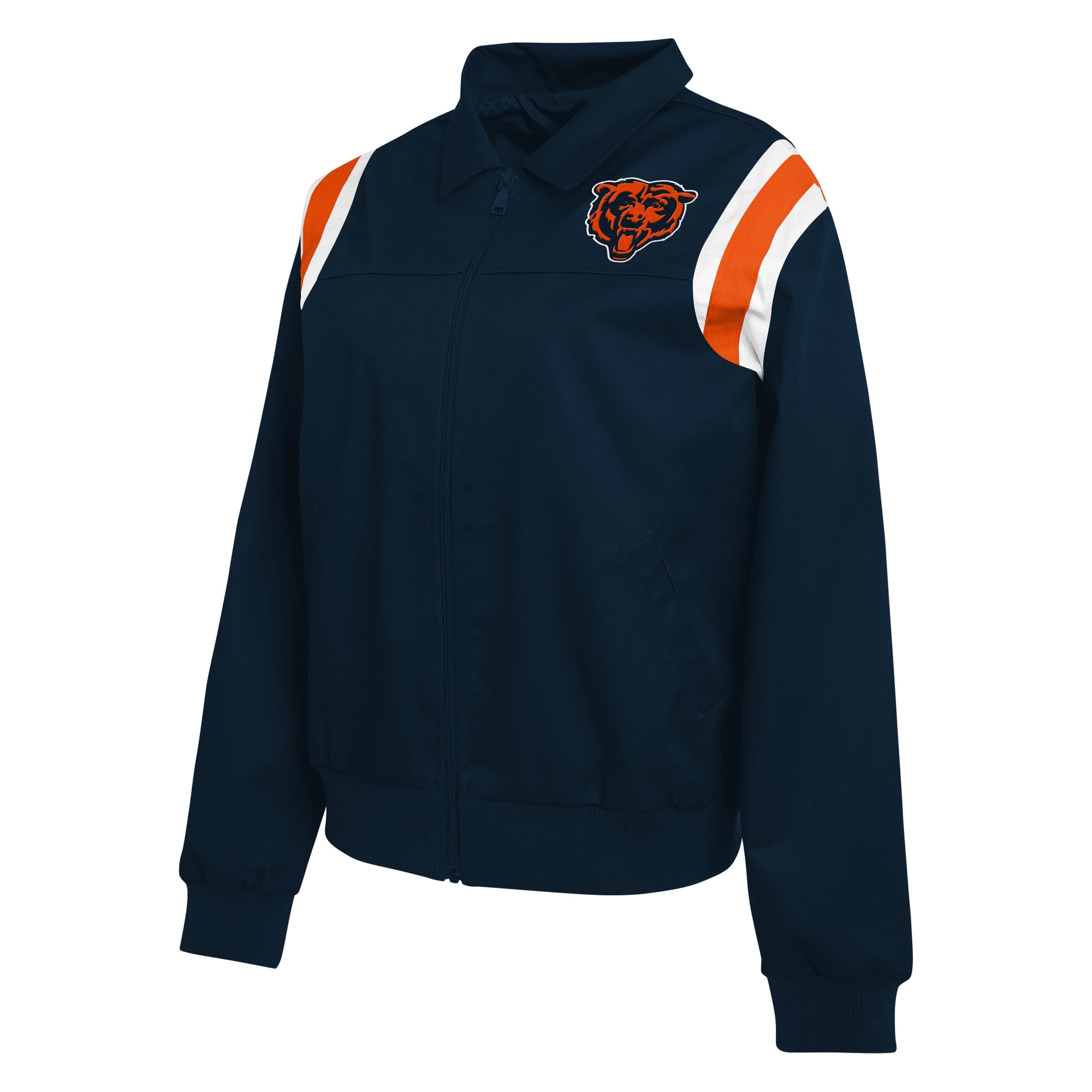 Veste zippée intégrale en sergé à rayures sur les épaules, bleu marine, style Chicago Bears, de la marque WEAR by Erin Andrews.