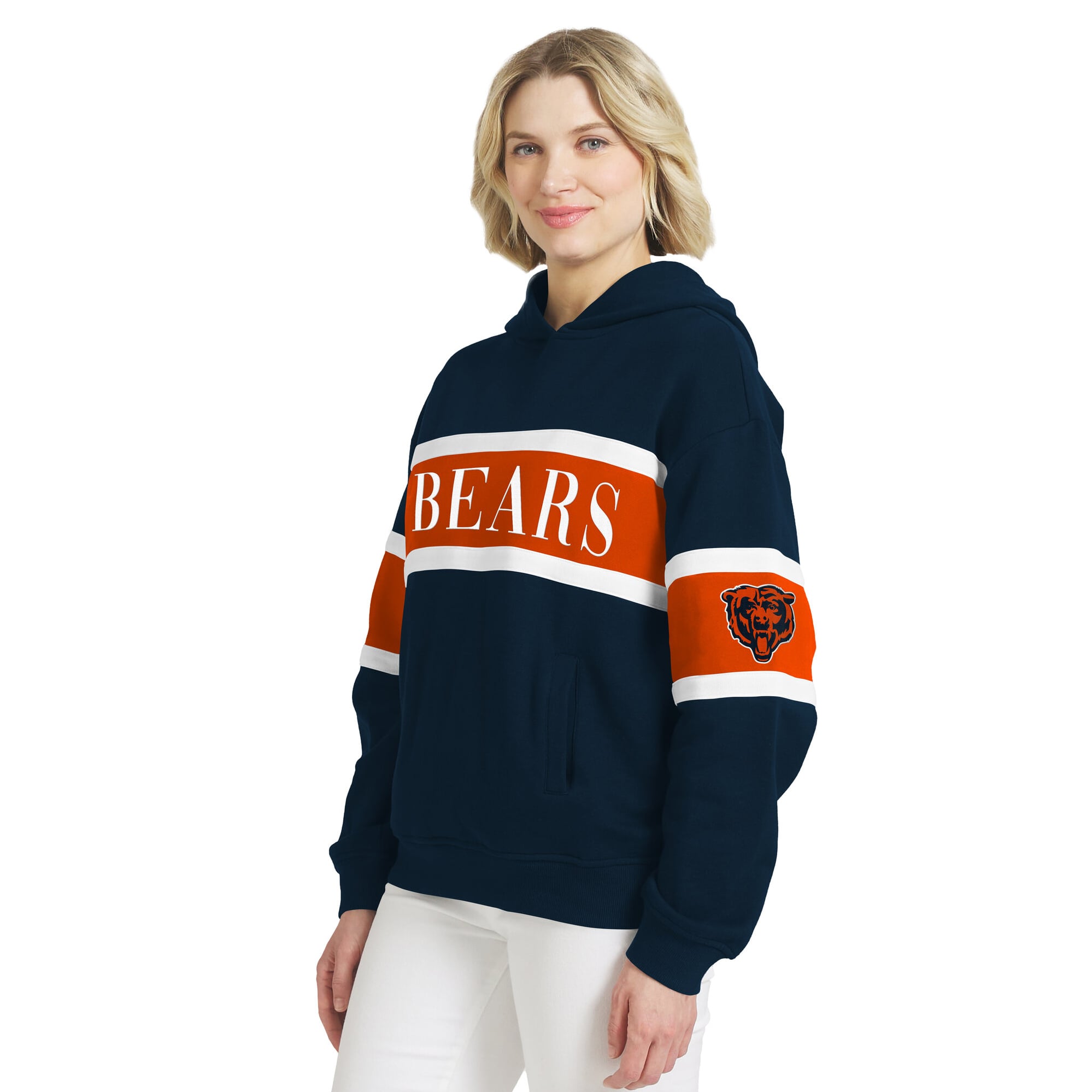 Sweat à capuche rayé bleu marine Chicago Bears pour femme de la marque WEAR by Erin Andrews