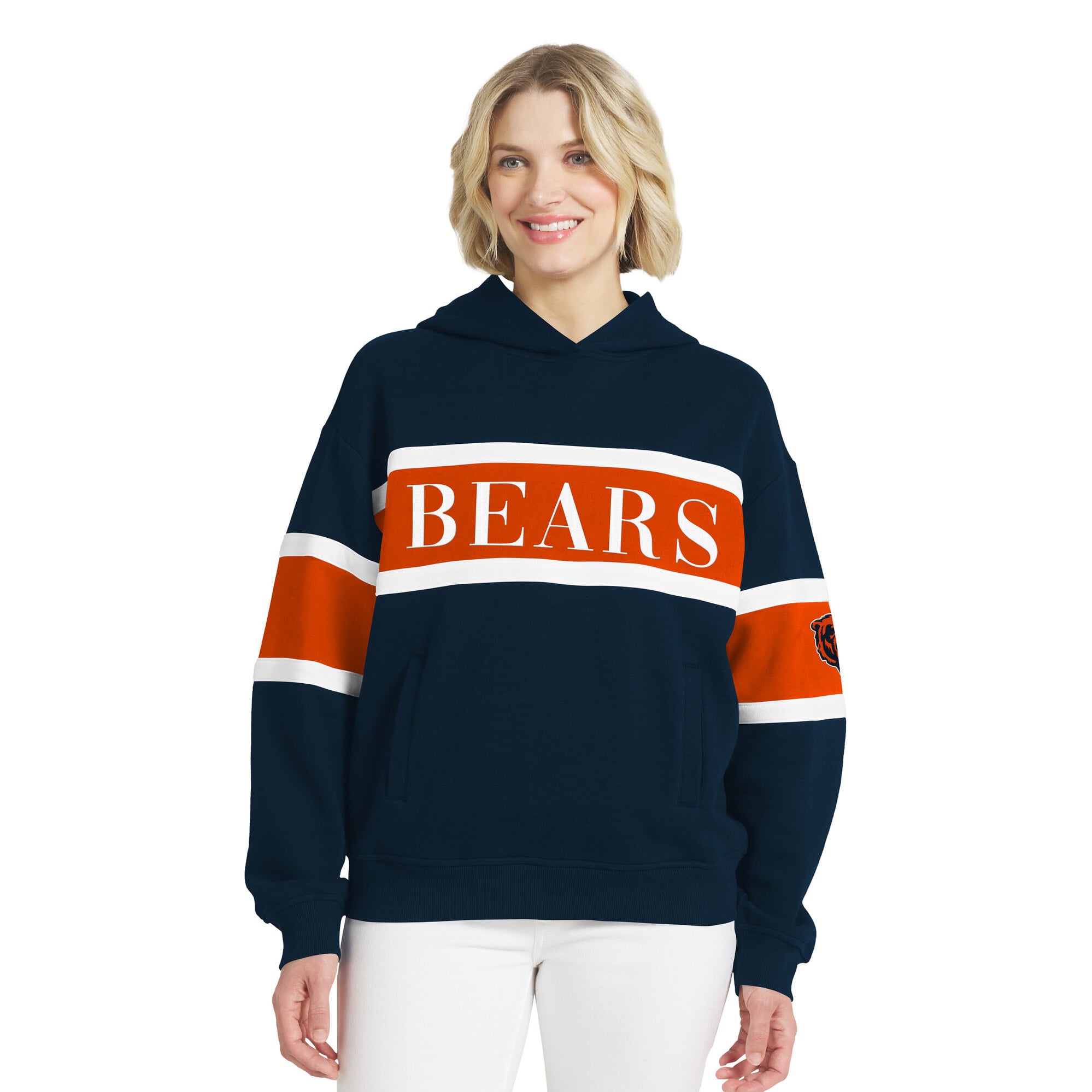 Sweat à capuche rayé bleu marine Chicago Bears pour femme de la marque WEAR by Erin Andrews