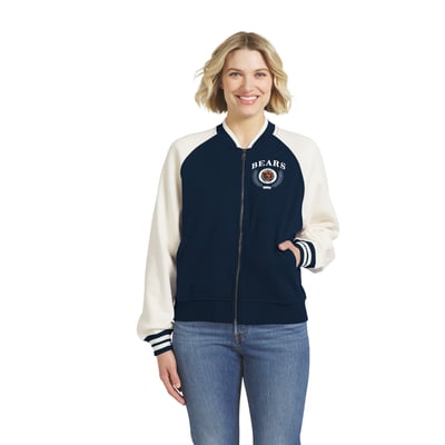 Chicago Bears WEAR by Erin Andrews Women's Throwback Varsity Fleece Raglan Full-Zip Jacket - Navy