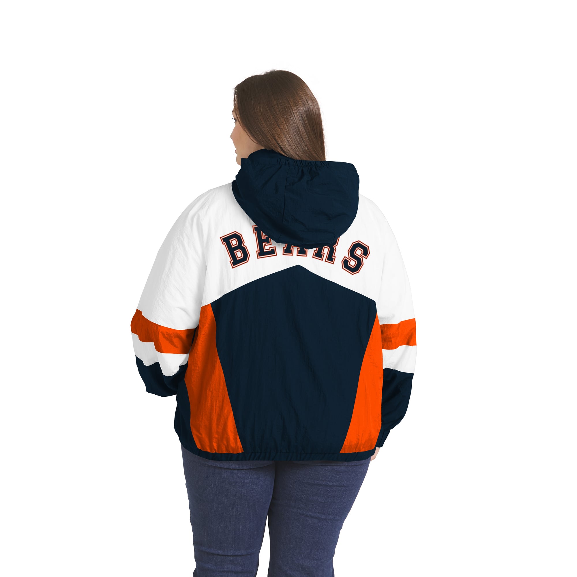 Women's WEAR by Erin Andrews  White/Navy Chicago Bears Plus Crinkle Full-Zip Hooded Windbreaker