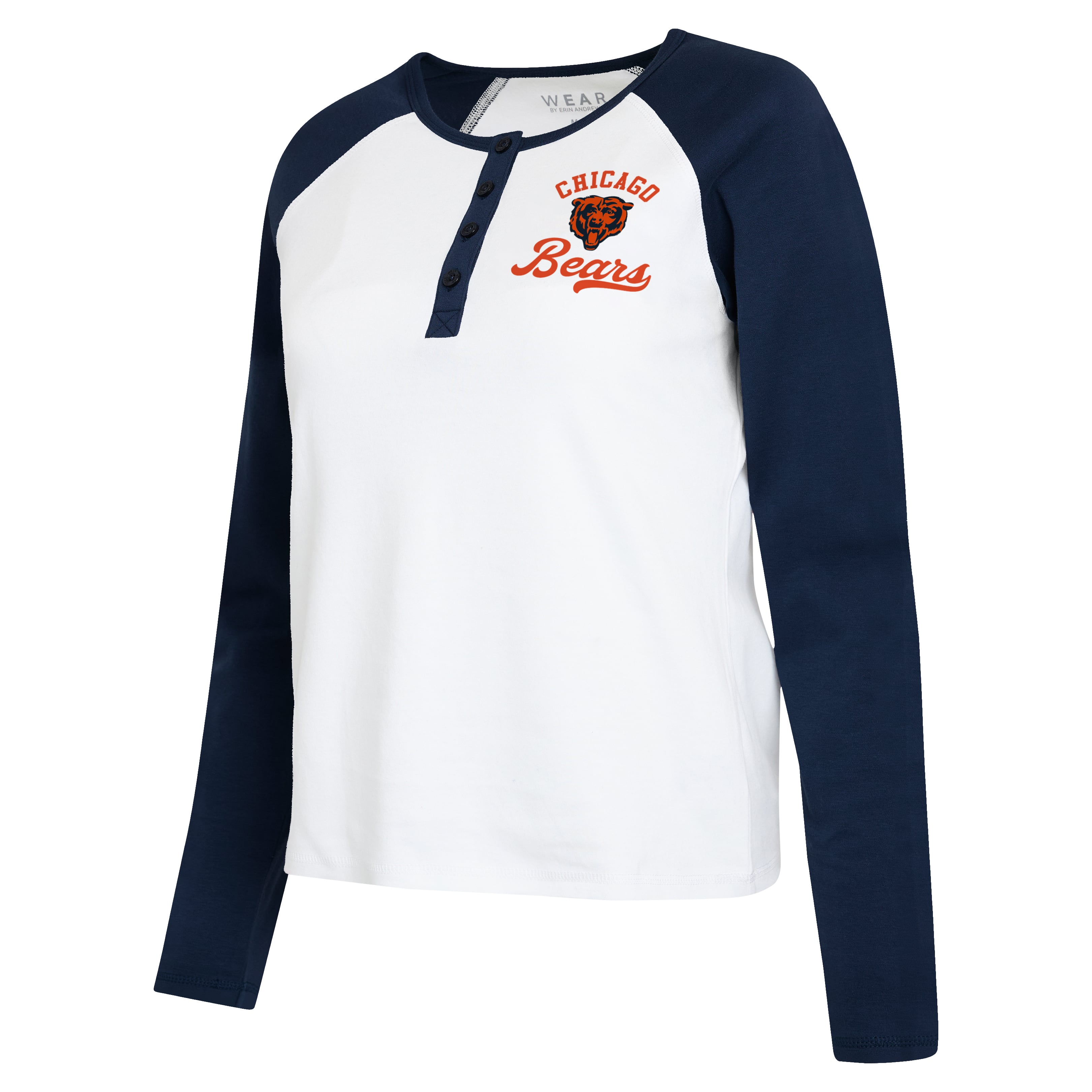 Women's WEAR by Erin Andrews White/Navy Chicago Bears Plus Henley Long Sleeve Raglan T-Shirt
