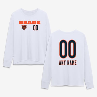 Chicago Bears Women's Touchdown Wordmark Personalized Name & Number Long Sleeve T-Shirt - White