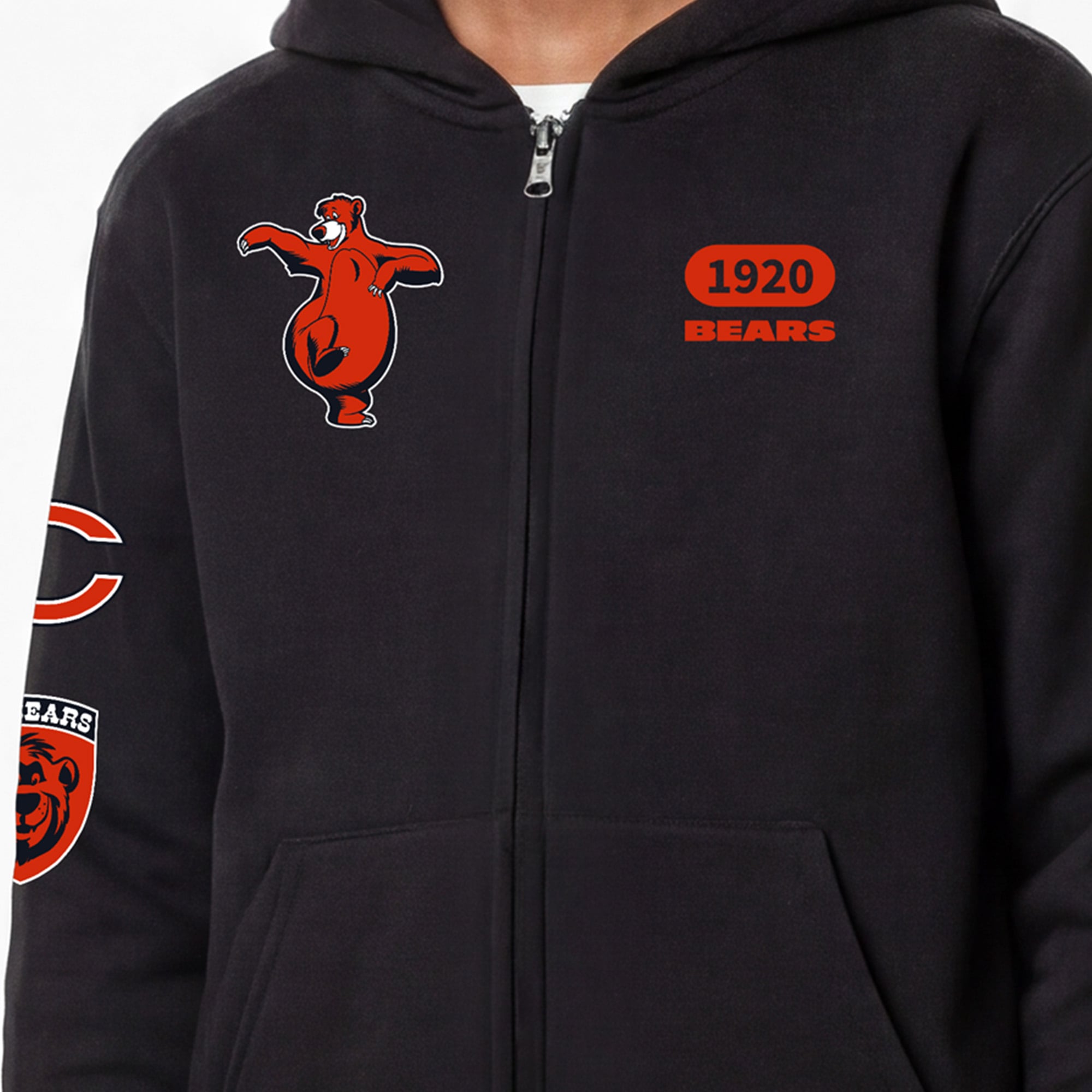 Youth Disney x Champion Black Chicago Bears Baloo Full-Zip Hoodie