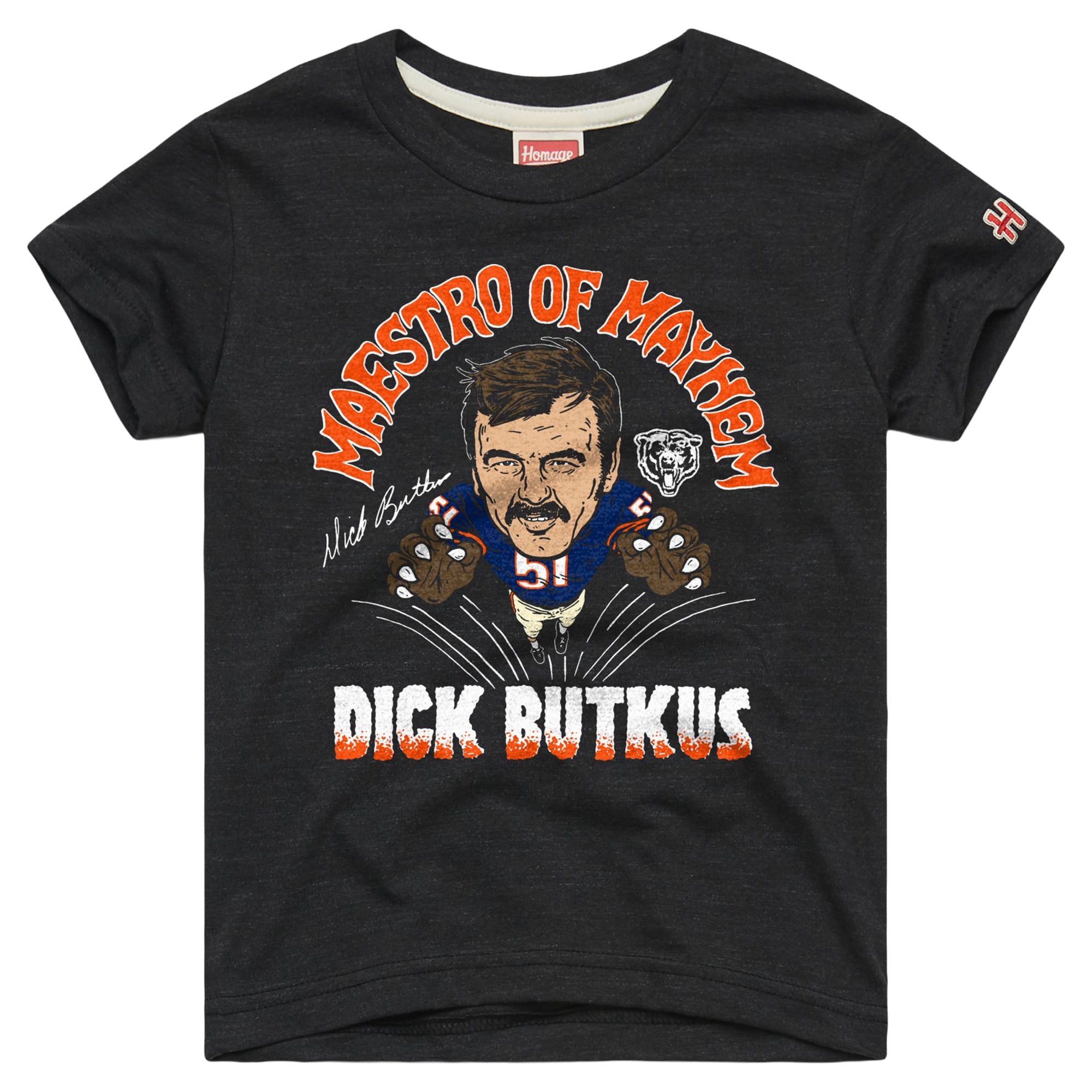T-shirt hommage aux jeunes, Dick Butkus, Chicago Bears, gris anthracite, légendes retraitées